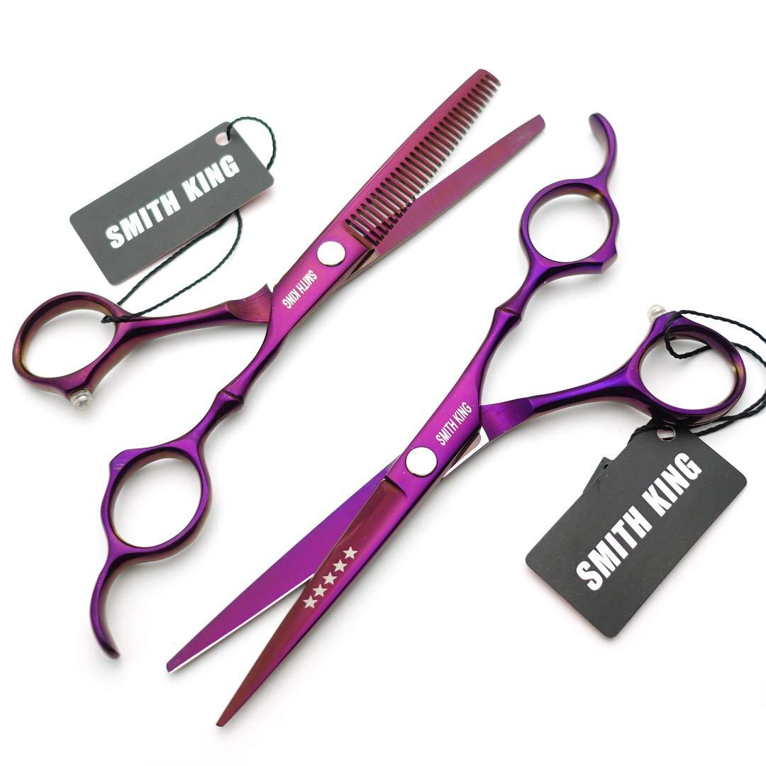 Smithking 6.0 Inches Hair Cutting Scissors Set with Combs Lether Scissors Case,Hair cutting shears Hair Thinning shears For Personal and Professional (Voilet)