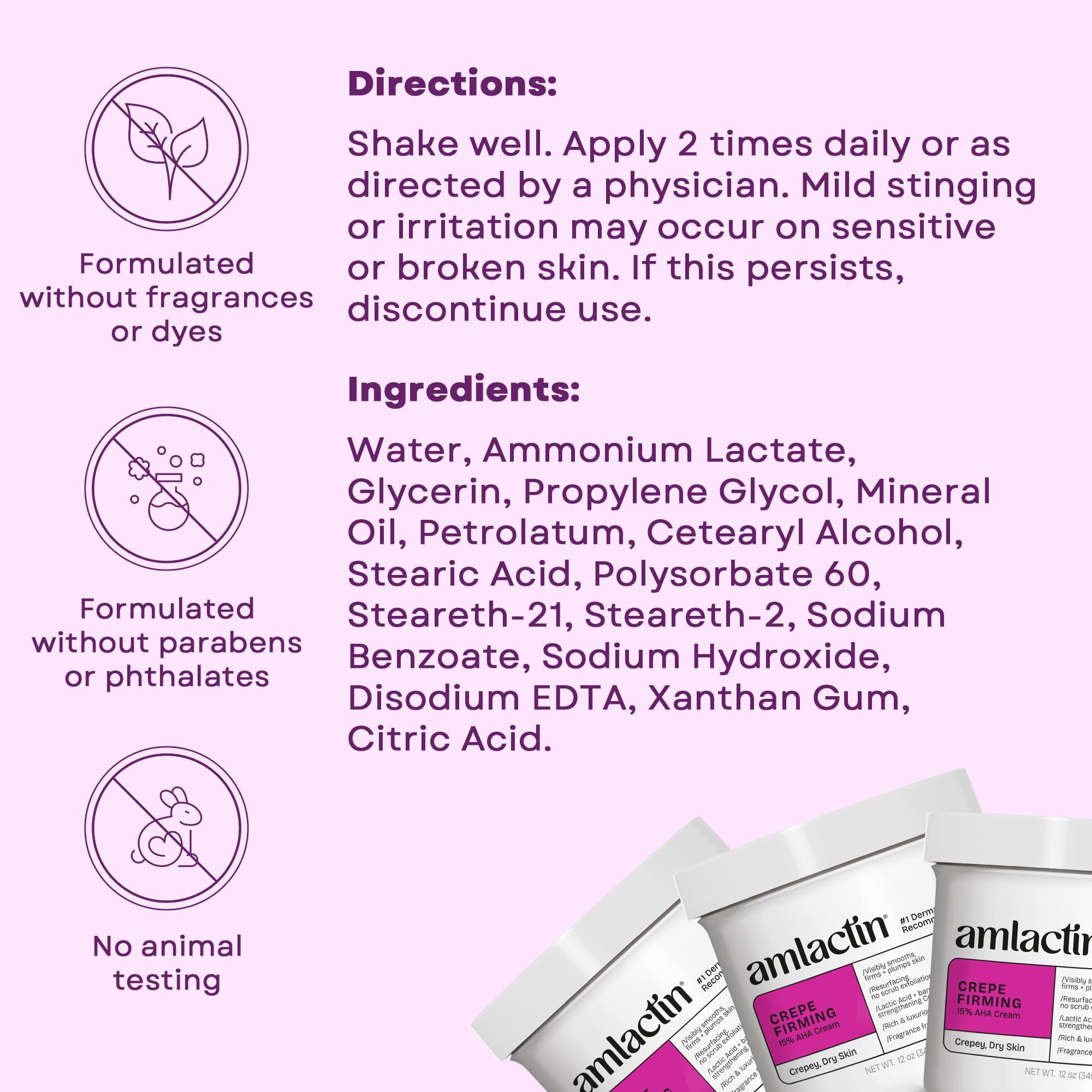 AmLactin AmLactin Crepe Firming Cream - 12 oz Body Cream with 15% Lactic Acid - Exfoliator and Moisturizer for Crepey, Dry Skin