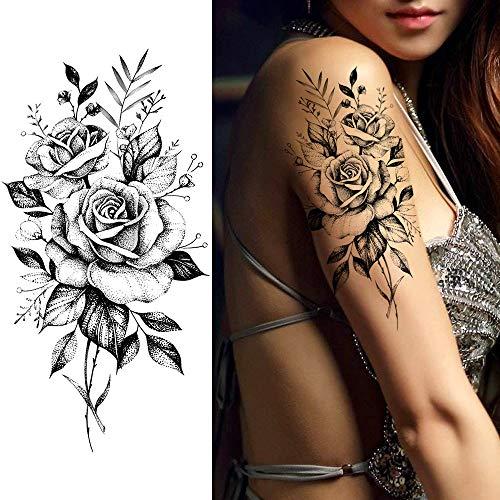CFCYS Temporary Tattoo,Transfer Body Stickers 7 Sheets Sexy Rose Black Tattoo for Women Kids Arm Chest Thigh Leg Waist Tattoo Waterproof Removable Non-Toxics Safe