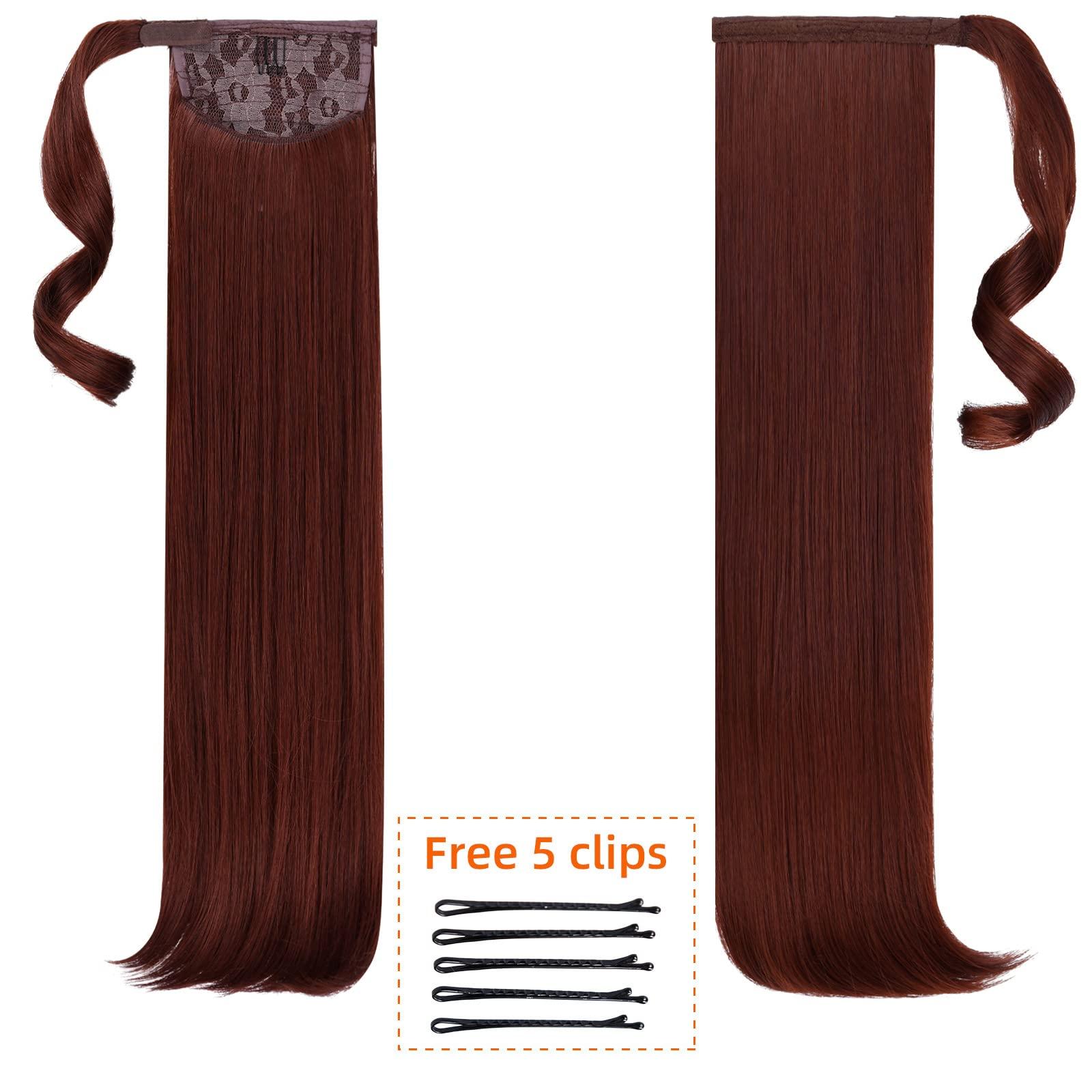 HSPCYGG HSPCYGG Fake Ponytail Auburn Clip Ponytails Straight 22\" 5.1 Oz Wrap Around Synthetic Women Hair Extensions Del Pelo Girl Hair Piece Wig Fluffy Soft&Not Tangled