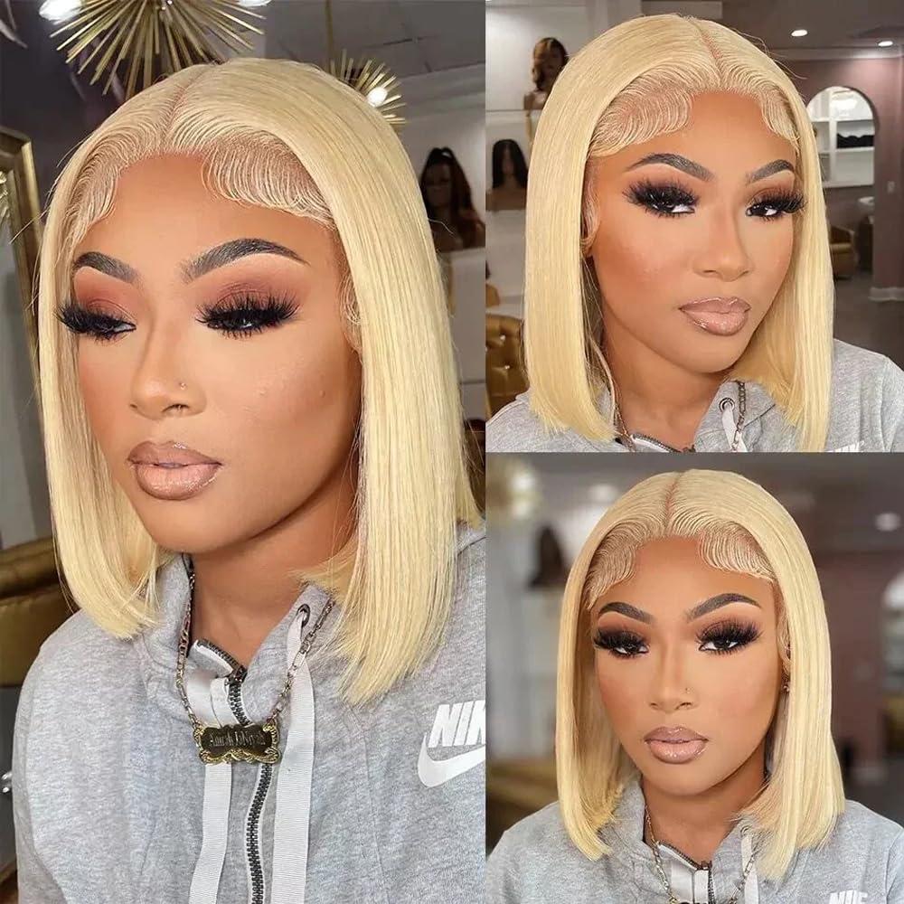 HELLOSH 12 Inch 613 Bob Blonde Lace Front Wigs Human Hair 13x4 Transparent Lace 613 Bob Frontal Wig 613 Hd Lace Frontal Wig Blonde Bob Wig Human Hair Pre Plucked With Baby Hair