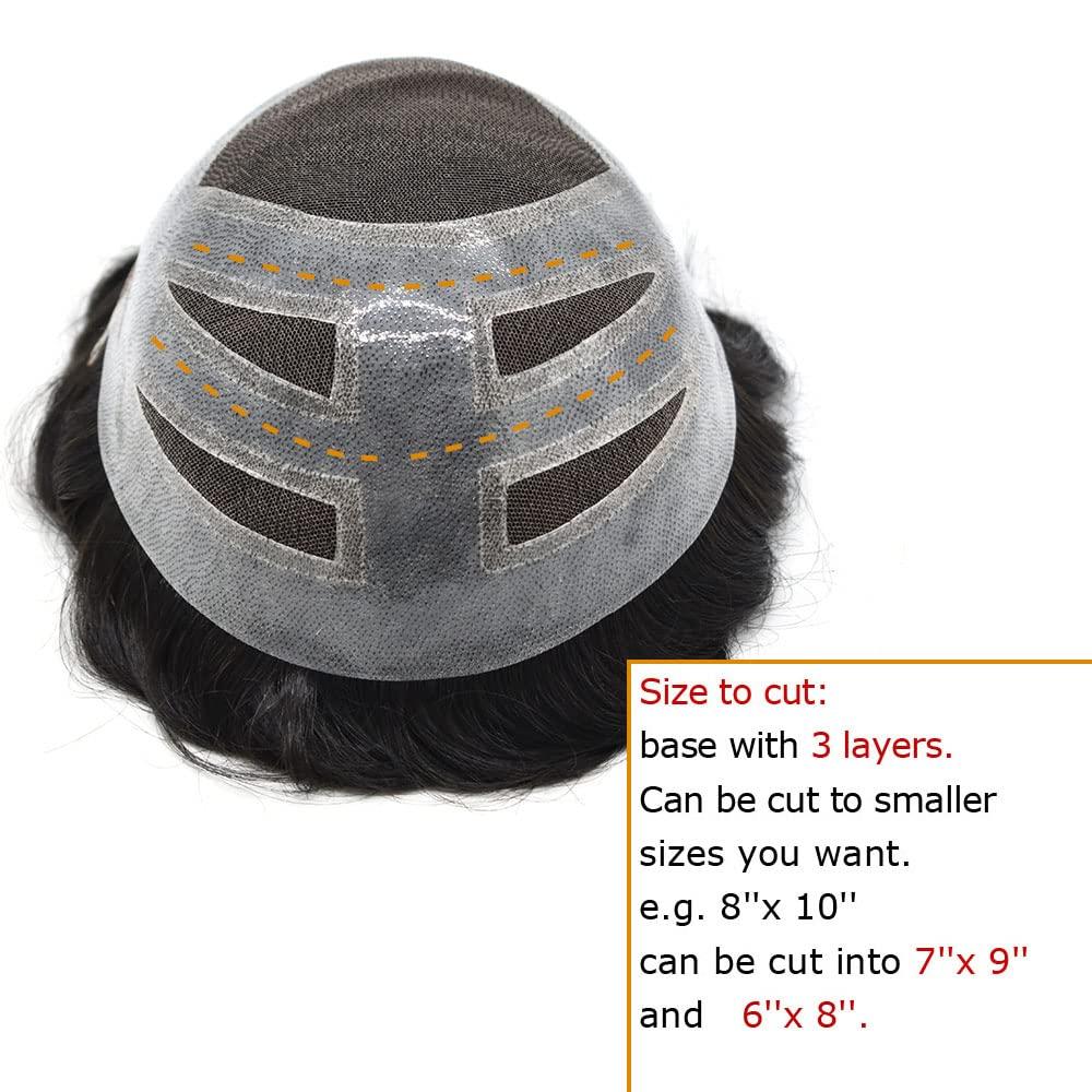 Hair Wonders Fine Mono Mens Toupee Real Human Hair French Lace Frent Toupee For Men Bleached Knots Natural Hairline Hand Tied Men Hair Replacement System Durable Fine Mono Human Hair Toupee Men Hairpieces (8\'\'X10\'\', #1B30 #1B Off Black + 30% Grey-120% Light M