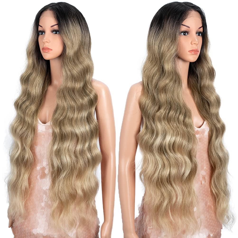 Style Icon Style Icon 36" Easy-360 Lace Wigs 13X6 Free Part Lace Frontal Wigs Super Long Body Wave Wavy Wig Synthetic Ombre Blonde Wig (36 Inches, SOP22613)