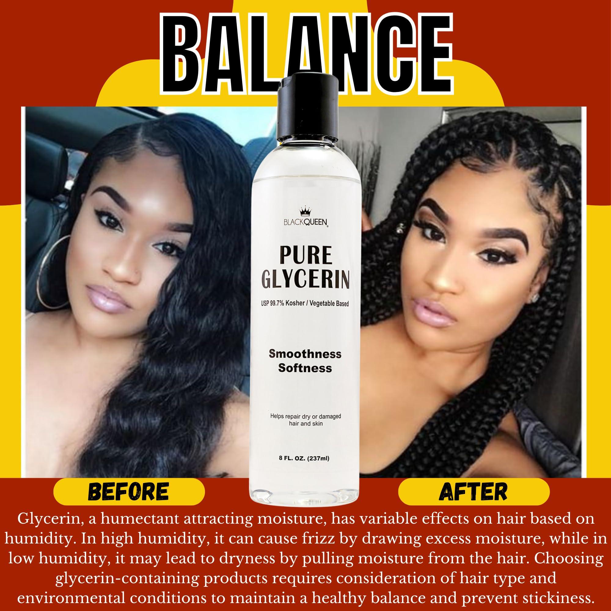 Black Queen Black Queen Vegetable Glycerin-100% Pure-4C Dry Hair & Skin Moisturizer- 8 oz- USP-Kosher grade, Made in USA-Do-It-Yourself (Pack of 2)