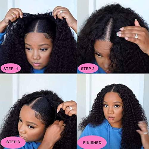 Domiso Domiso 24 Inch Curly V Part Wig Human Hair No Leave Out Thin Part Wig Glueless Wigs Human Hair Pre Plucked U part Wig Beginner Friendly No Sew in No Glue 180% Density