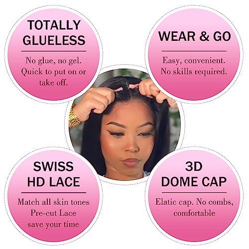 ORIGINAL QUEEN ORIGINAL QUEEN Wear and Go Glueless Wigs Bob Straight OQ Hair Pre Plucked and Pre Cut Lace Front Wigs Human Hair for Women Glueless Wig Beginner Friendly 180% Density Natural Color 16Inch