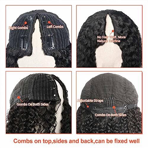 Domiso Domiso 24 Inch Curly V Part Wig Human Hair No Leave Out Thin Part Wig Glueless Wigs Human Hair Pre Plucked U part Wig Beginner Friendly No Sew in No Glue 180% Density