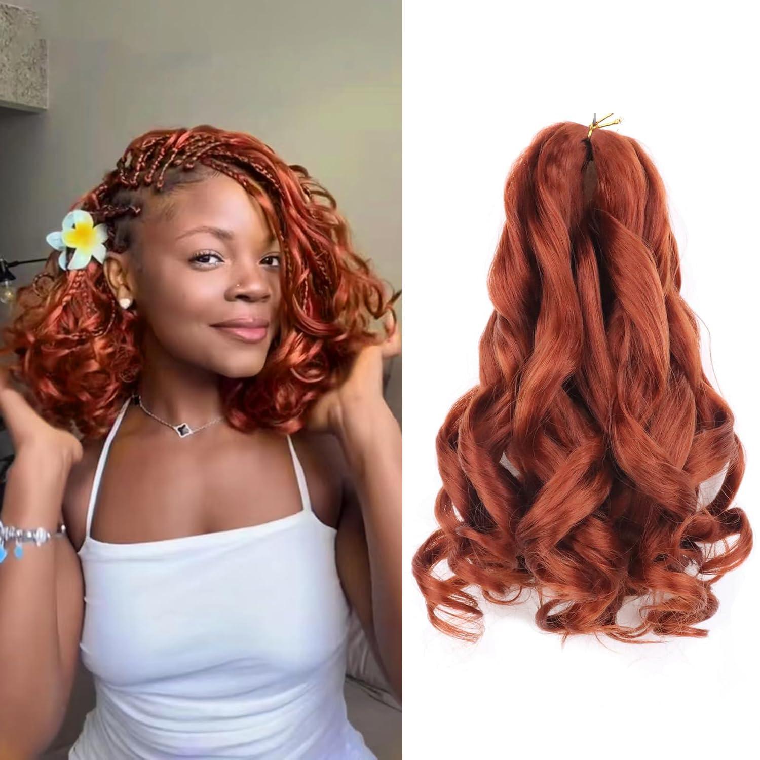 Aeagoo Ginger Braiding Hair 10 Inch French Curly Braiding Hair Short French Curl Braids Pre Stretched Curly Braiding Hair for Box Braids with Curly Ends(350)