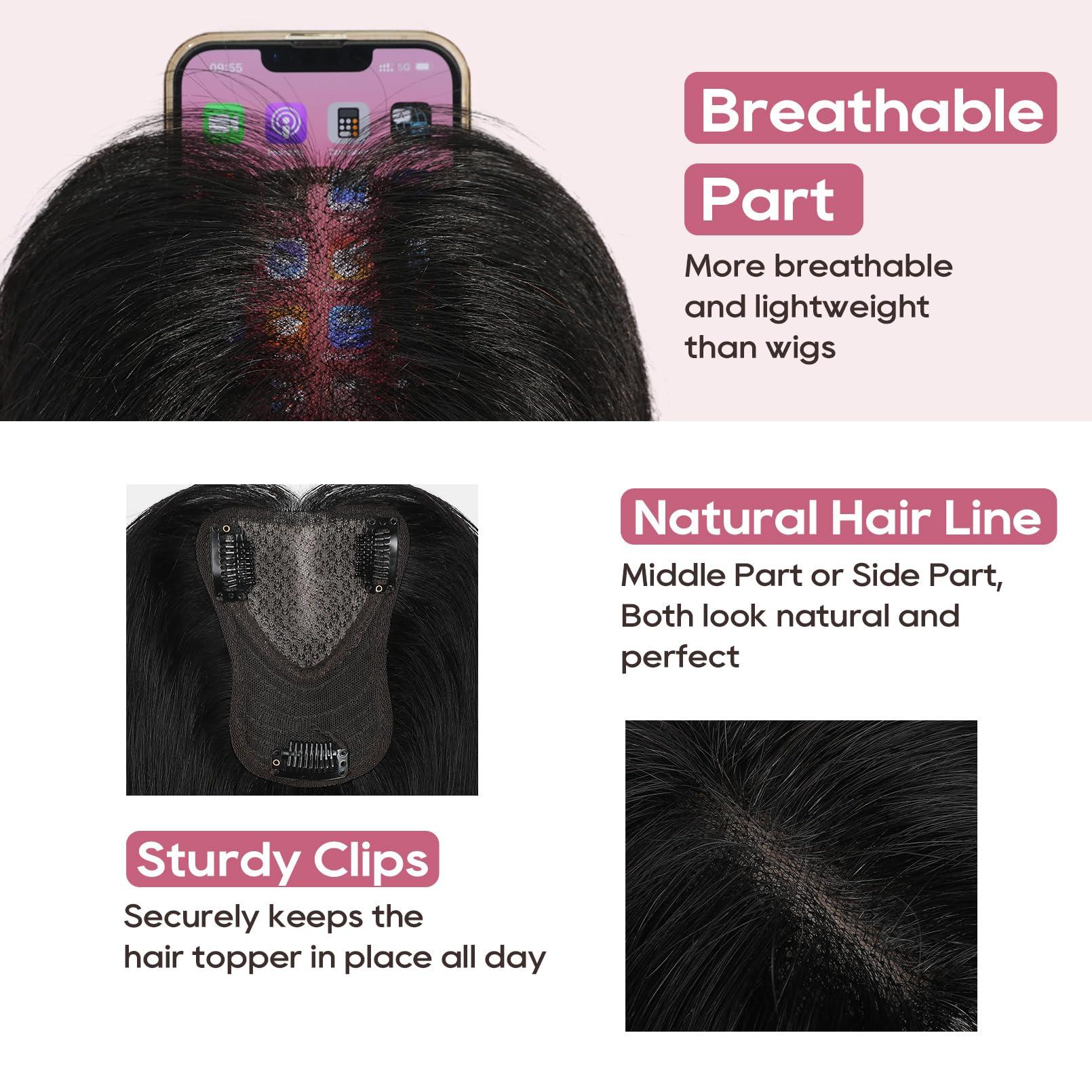 REECHO REECHO Real Human Hair Topper, 10 inch Women Hair Toppers for Thinning Hair, 100 Percent Human Hair Large Coverage Natural Hairpiece Wiglet, Swiss Base 4.5\"x3.5\", Silver White