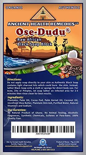 ANCIENT HEALTH REMEDIES Organic, Anti-Bacterial, Anti-Fungal OSE-DUDU AFRICAN BLACK SOAP 1 LB (16 oz) BLOCK. Authentic, Handmade, Unscented Raw Best For Acne, Anti-Aging, Ethnic or White Oily Skin, Pimples and Zits (GHANA)