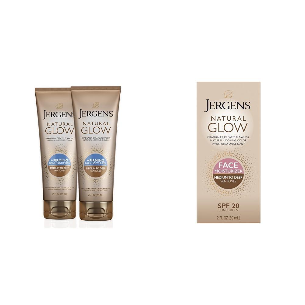 Jergens Jergens Natural Glow +FIRMING Self Tanner Body Lotion, Medium to Tan Skin Tone & Natural Glow Self Tanner Face Moisturizer, SPF 20 Facial Sunscreen