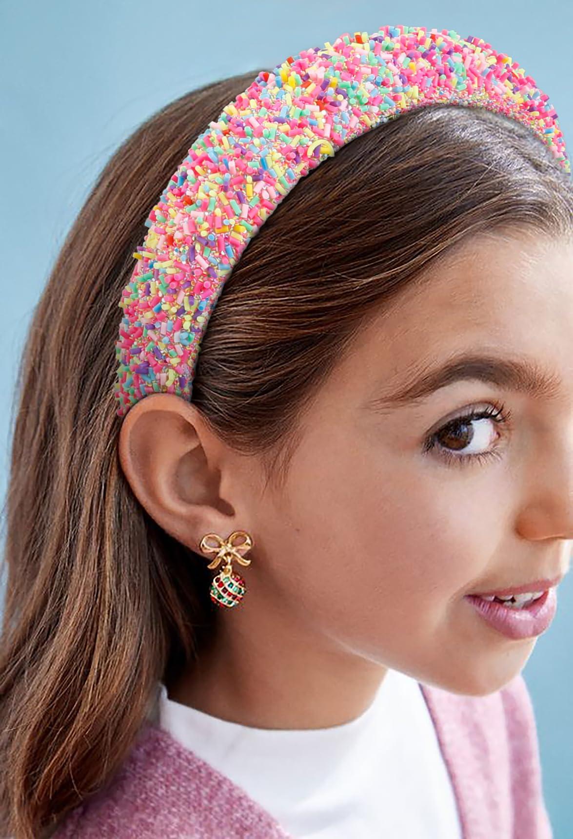 TEBIEKOY TEBIEKOY 2Pcs Sprinkle Headbands for Women Girls Wide Padded Head Bands for Women\'s Hair Non Slip Pink Purple Headband Thick Donut Hairbands Cute Hair Accessories