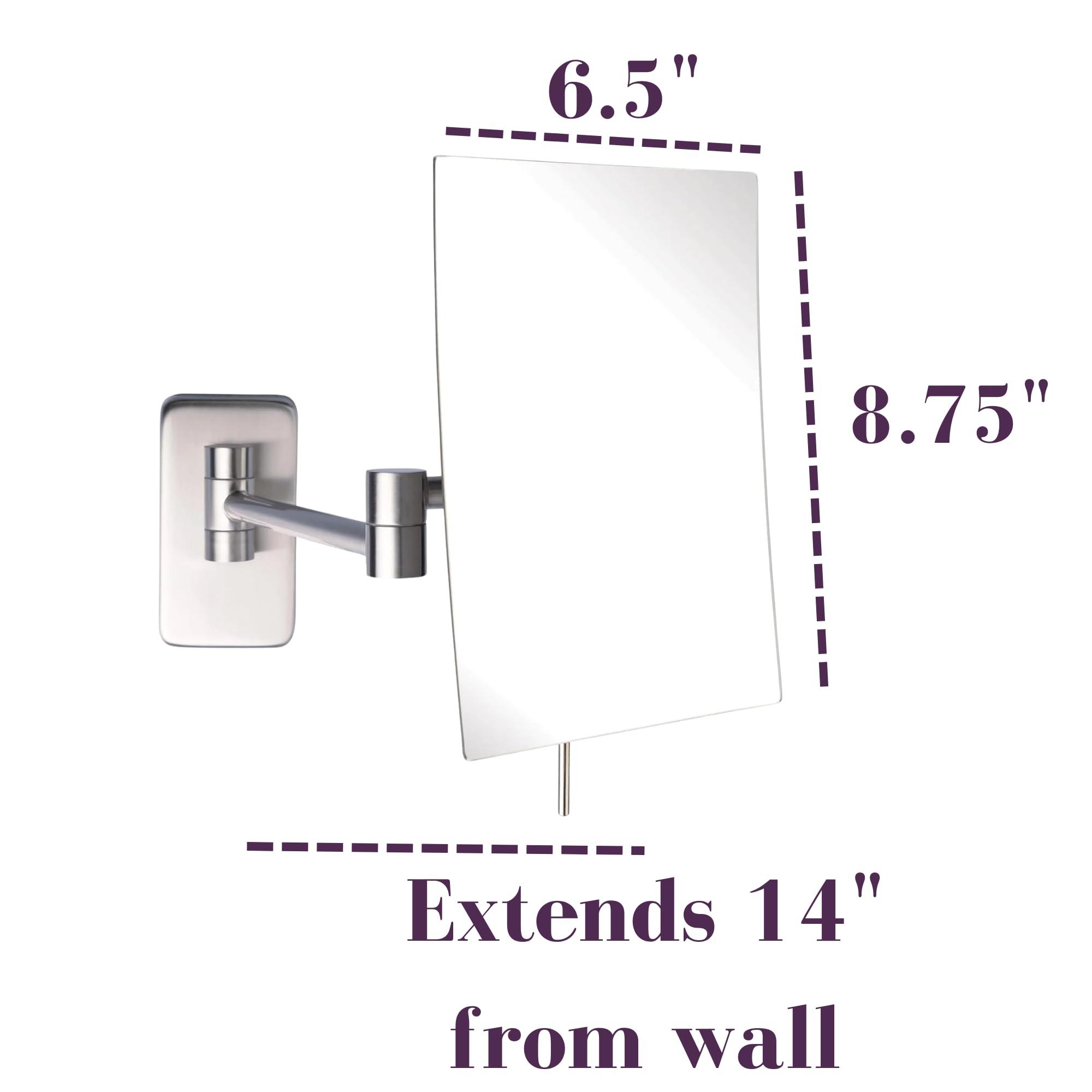 Jerdon Jerdon 8.75-Inch x 6.5-Inch Wall Mount Makeup Mirror - Personal Mirror with 5X Magnification & 14 inch Wall Extension - Nickel Wall Mount Arm - Model JRT695N