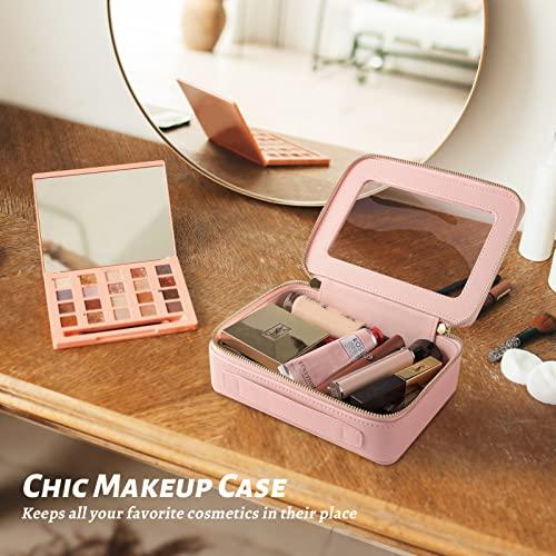 Aveniee Aveniee Clear Makeup Bag Organizer, Portable Travel Toiletry Cosmetic Bag Case for Women, Heavy Duty Make Up Pouch with Transparent Vinyl Windows & Gold Zippers(Pink)