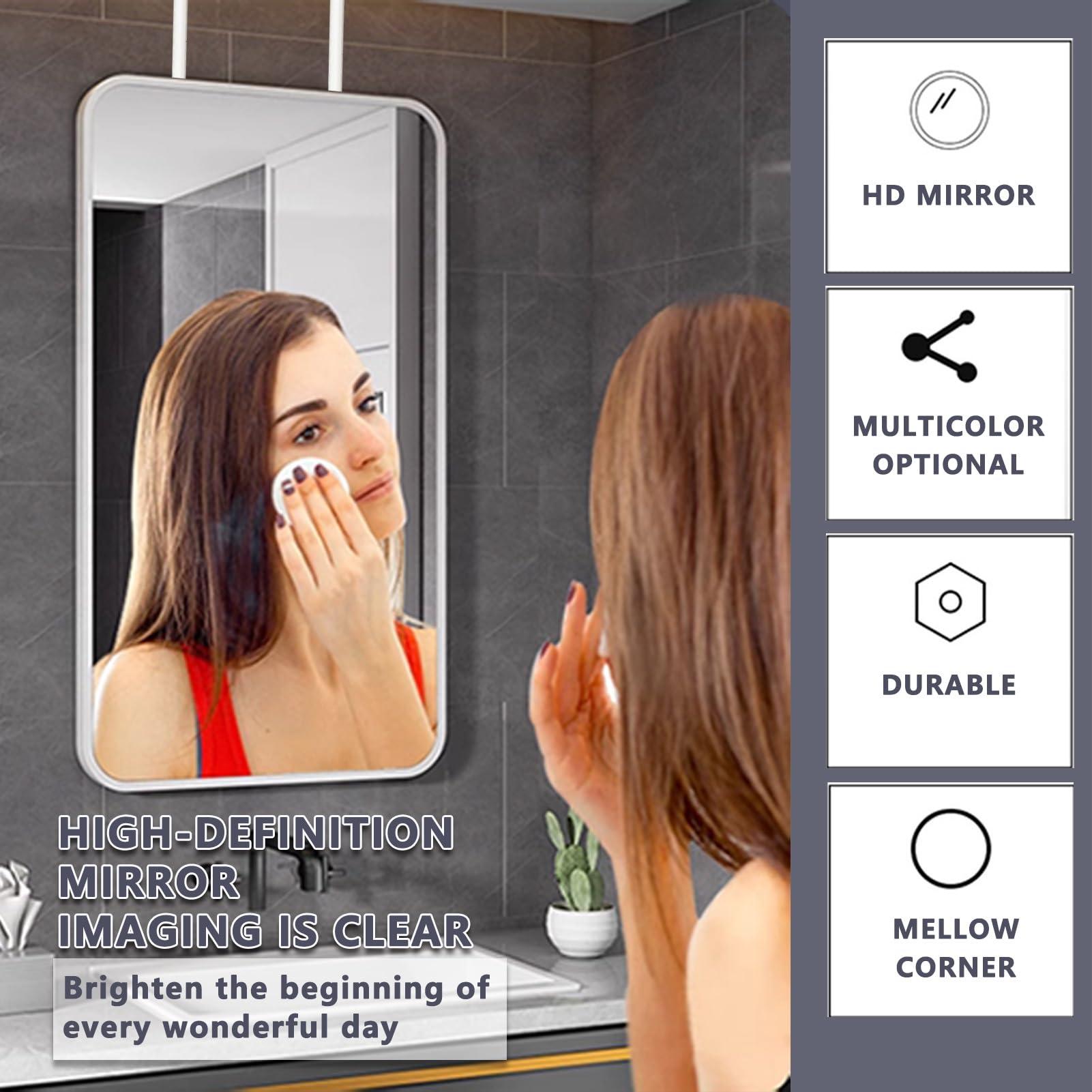 Gaommini Gaommini Ceiling Mounted Hanging Mirror Square with White Metal Frame and Double Boom, Bathroom Mirrors Large Rectangle Mirror for Vanity Makeup Shaving (Size : 50cmx60cm)