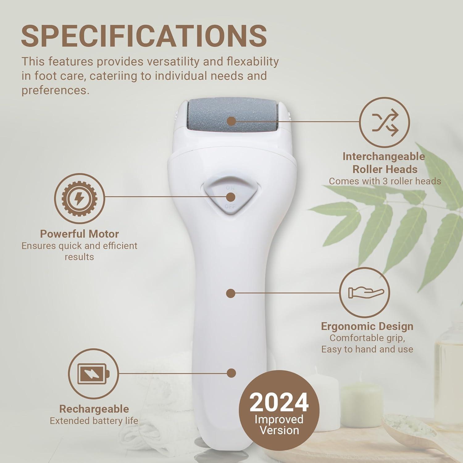 PeakTrend PeakTrend Electric Foot File Grinder Dead Dry Skin Callus Remover Rechargeable Feet Pedicure Tool Foot Care Tools for Hard Cracked Clean with 2 Grinding Heads