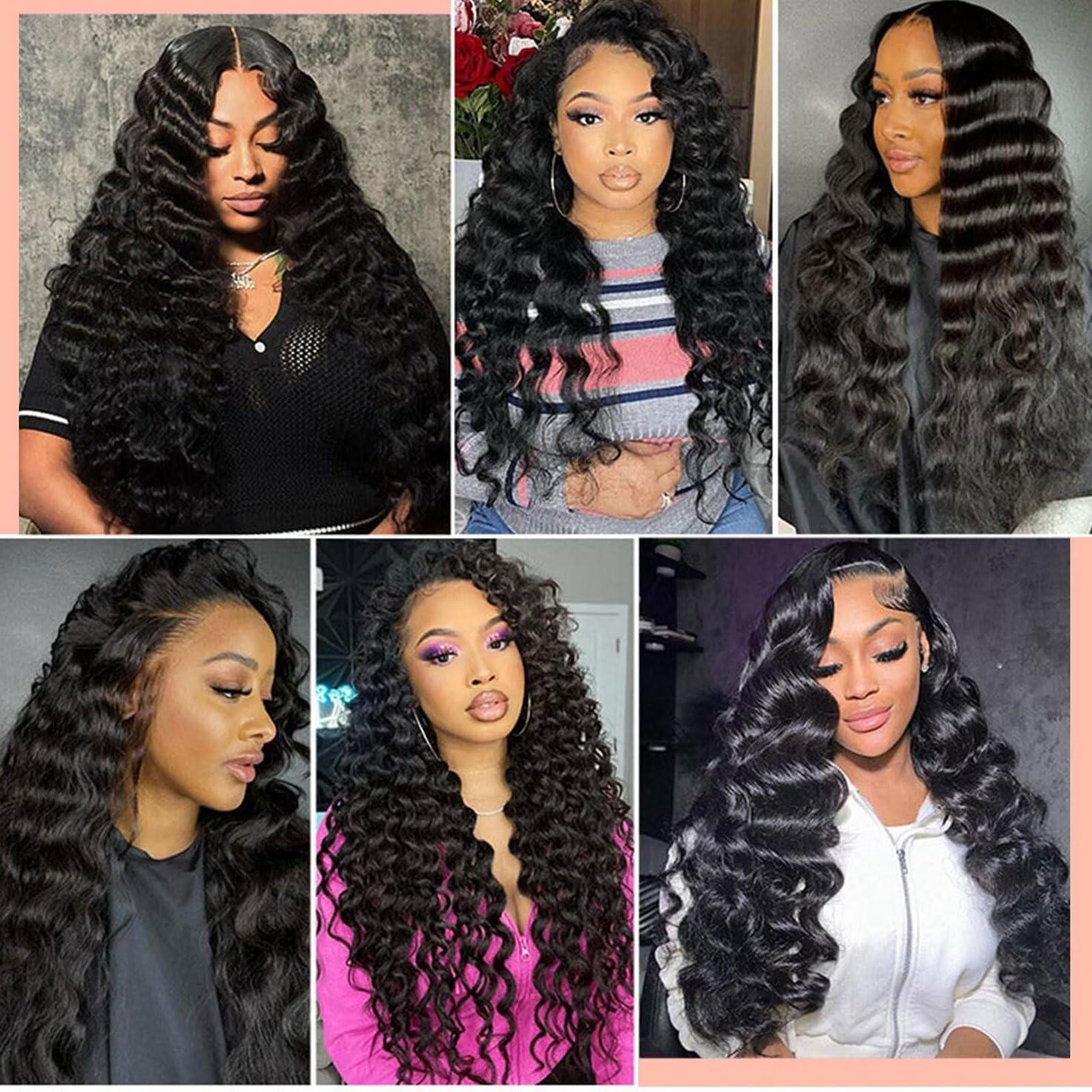 EMOL EMOL Loose Wave Bundles Human Hair Weave 3 Bundles Virgin Brazilian Loose Wavy Human Hair Weft Big Loose Spiral Wand Curls Short Hair Bundles Natural Black Human Hair Extensions 10 12 14 Inch