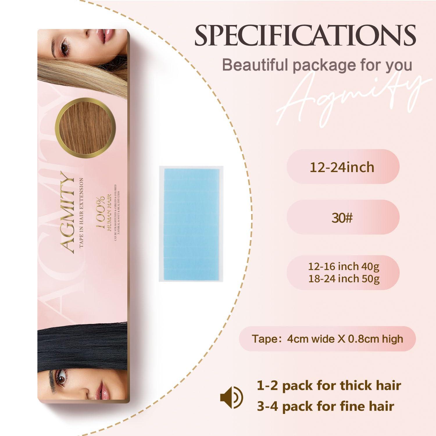 AGMITY AGMITY Hair Extensions Real Human Hair Tape in #30 Light Brown 18 inches 20pcs 50g/pack Straight Seamless Weft Skin Hair Extensions Tape in Human Hair(18 inches #30 Light Brown)