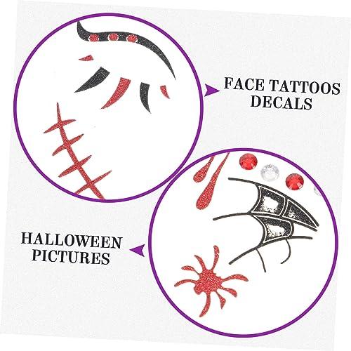 MERRYHAPY MERRYHAPY 2 Sheets Halloween Temporary Tattoo Stickers Makeup Face Tattoos Skin-Friendly Rhinestone Design for Party Favors