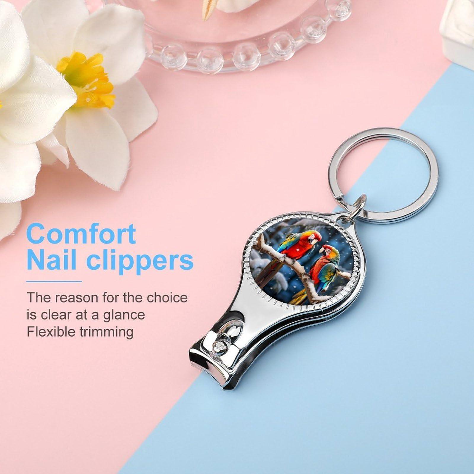 XKAWPC Parrot in Snowy Day Fingernail Clipper with Nail File Metal Nail Clippers Portable Nail Cutters