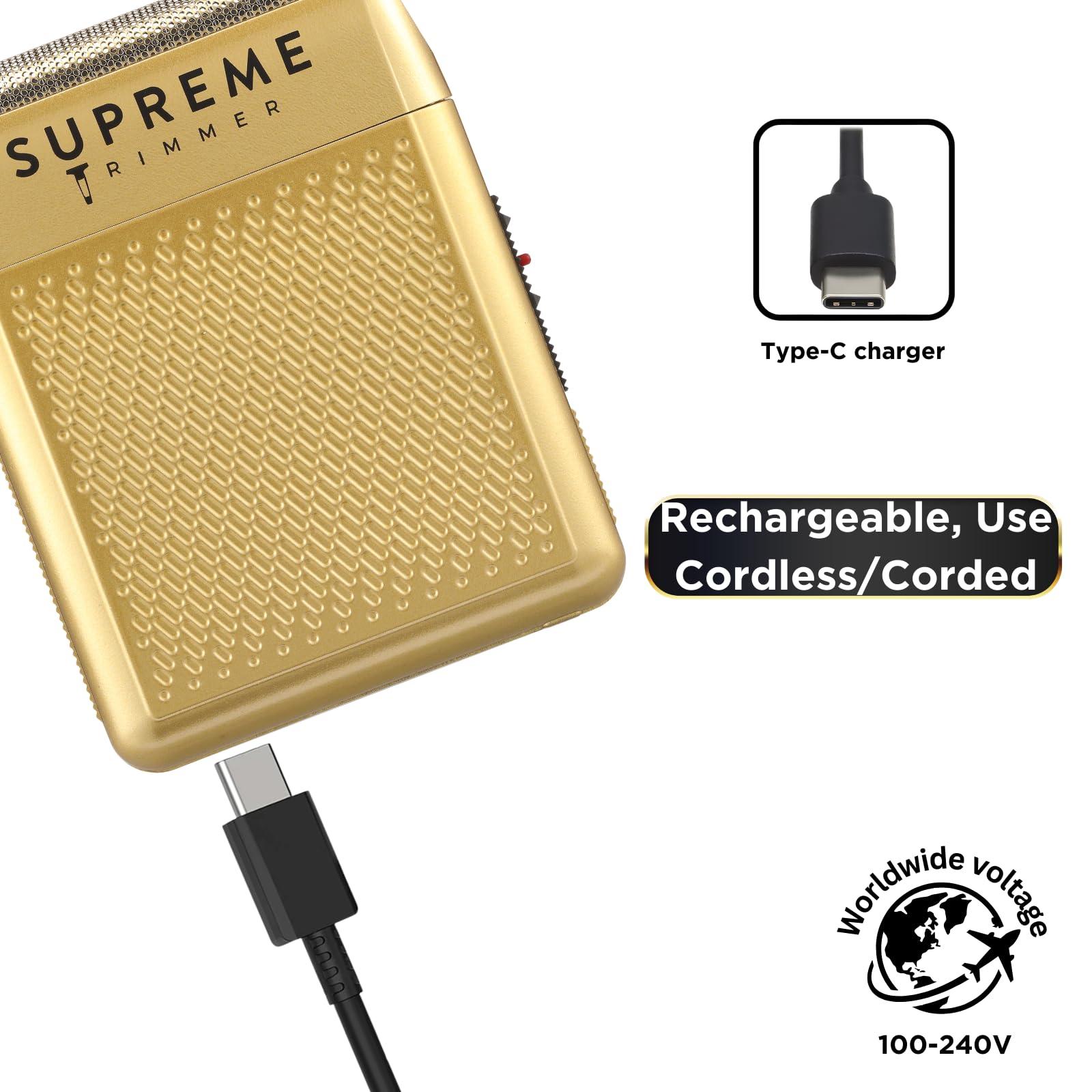 Supreme Trimmer Supreme Trimmer Solo Mens Single Foil Shaver STF101 (150 Min Runtime) Cordless Powerful USB-C Mini Size Travel Razor for Barbers, & Home use | Gold