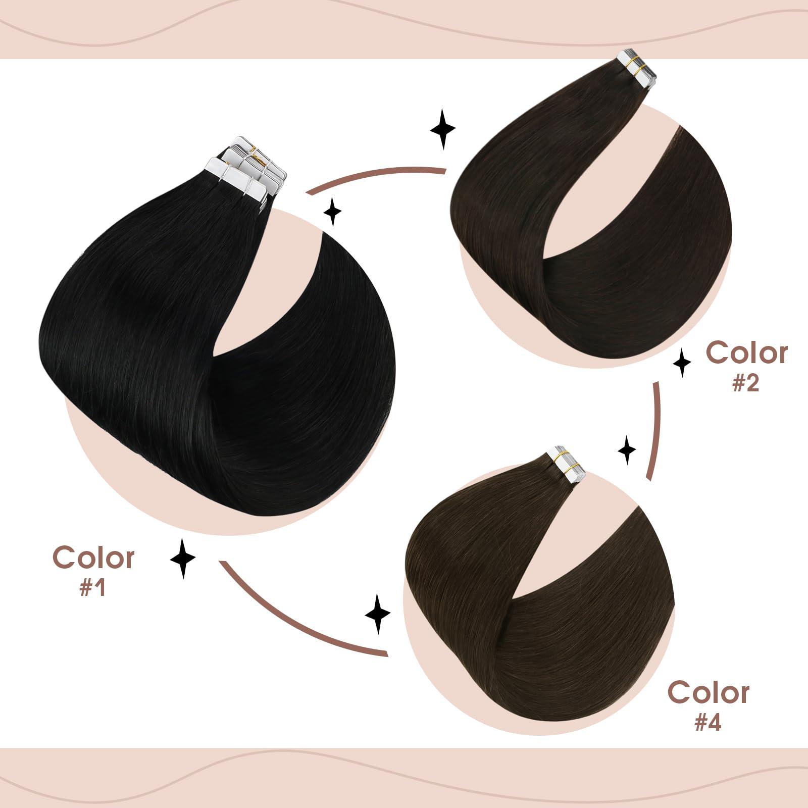 Sunny Hair Sunny Hair Brown Tape in Hair Extensions Dark Brown Tape in Human Hair Extensions Seamless Tape in Extensions Human Hair Dark Brown Tape in Hair Extensions Real Human Hair for Women 25G 20inch