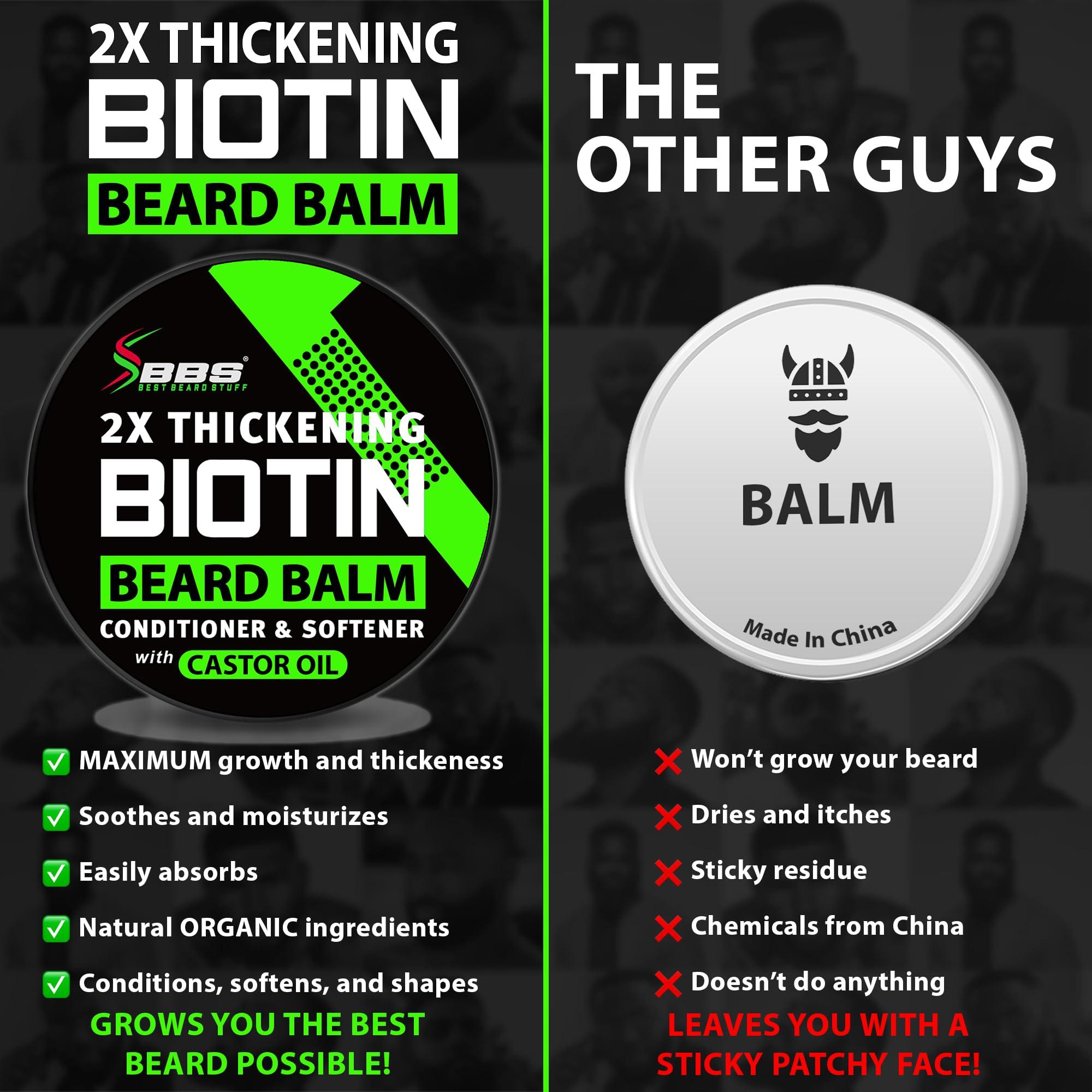 BBS BEST BEARD STUFF 2X Thickening BIOTIN Beard Balm For Men & Mustache Wax for Beard Growth  Organic Beard Conditioner for Men & Beard Softener for Men  Beard Moisturizer for Men  Castor Oil Beard Wax for Men  USA
