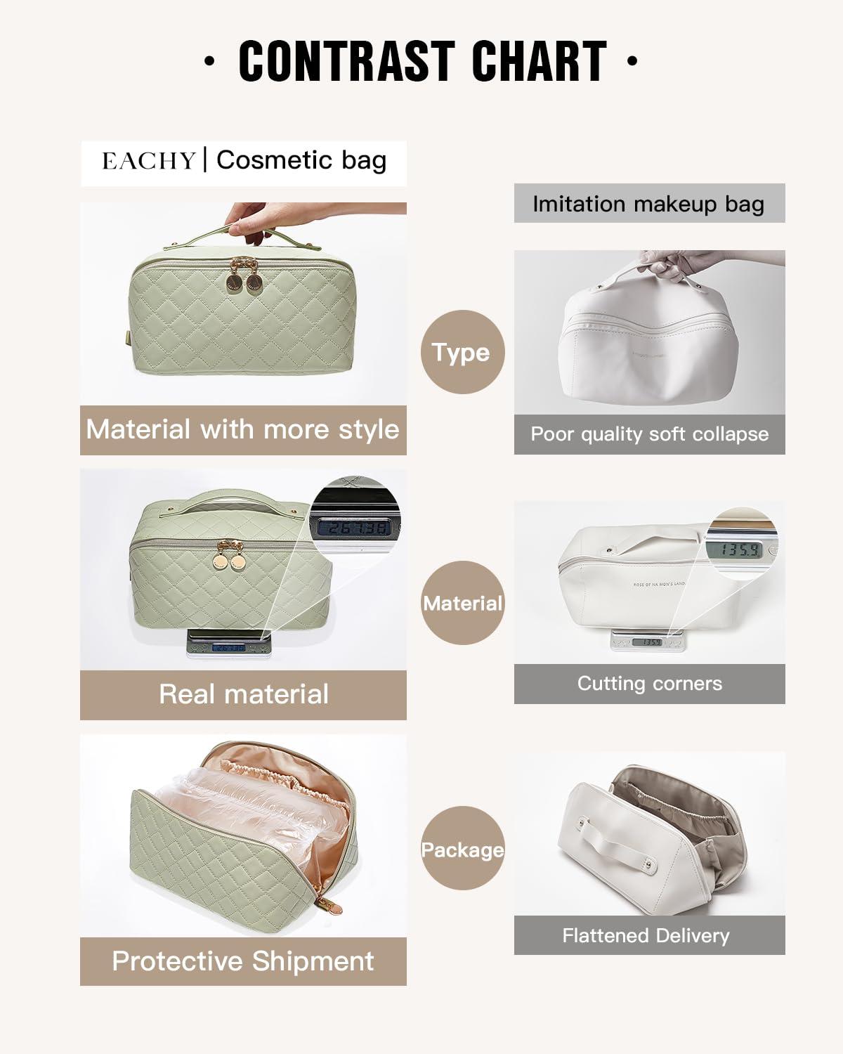 EACHY EACHY Travel Makeup Bag, Large Capacity Cosmetic Bags for Women, Waterproof Portable Open Flat Toiletry Bag Make up Bag with Divider and Handle, Gifts for Women (F-Green, Medium)