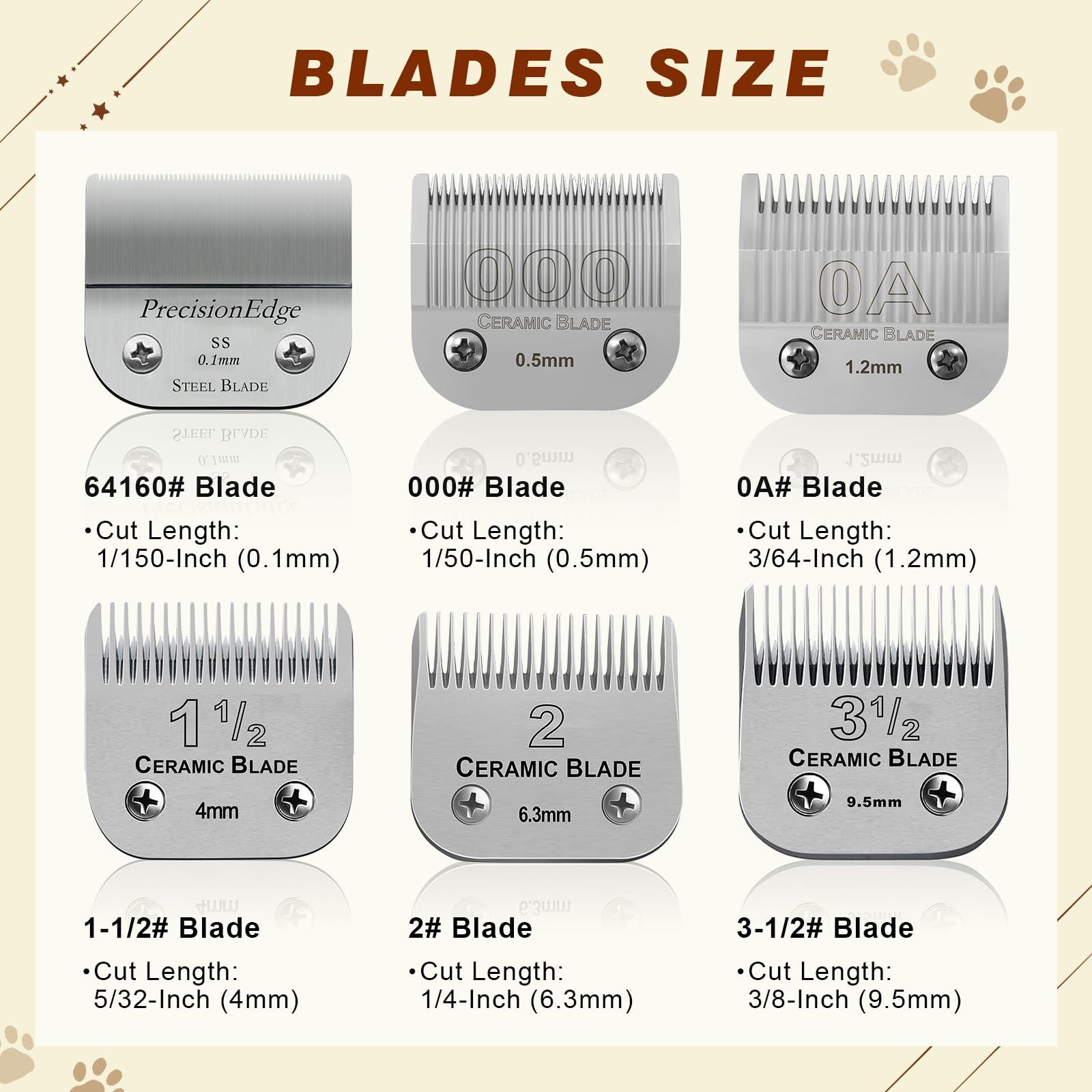 YAZIYIR 5 Sets Combination Professional Detachable Replacement Ceramic Blades. Compatible with Oster Classic 76/Power Pro/Power-Teq/Star-Teq Clipper. Compatible with Ainds Clippers. (0.5~9.5mm).