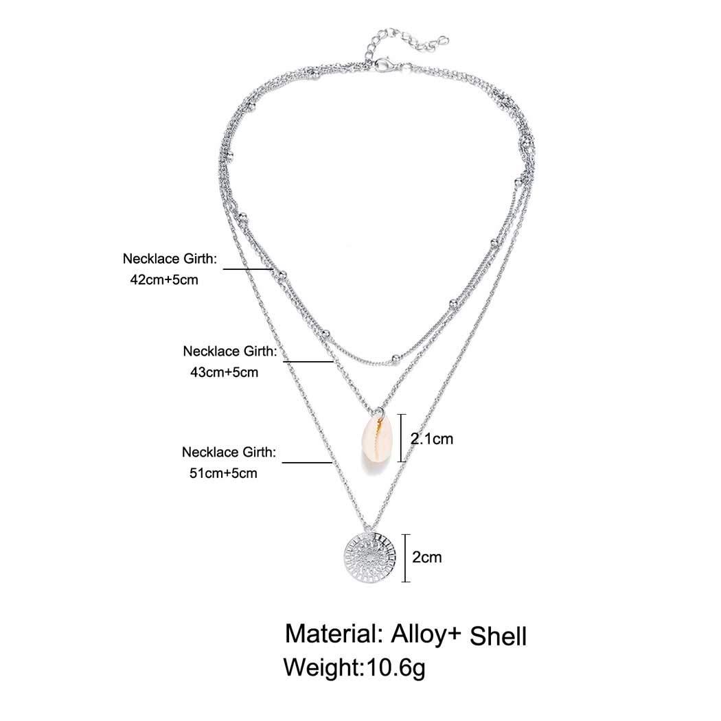Blufly Blufly Layered Coin Pendant Necklace Silver Shell Necklaces Beads Necklace Chain Boho Jewelry for Women