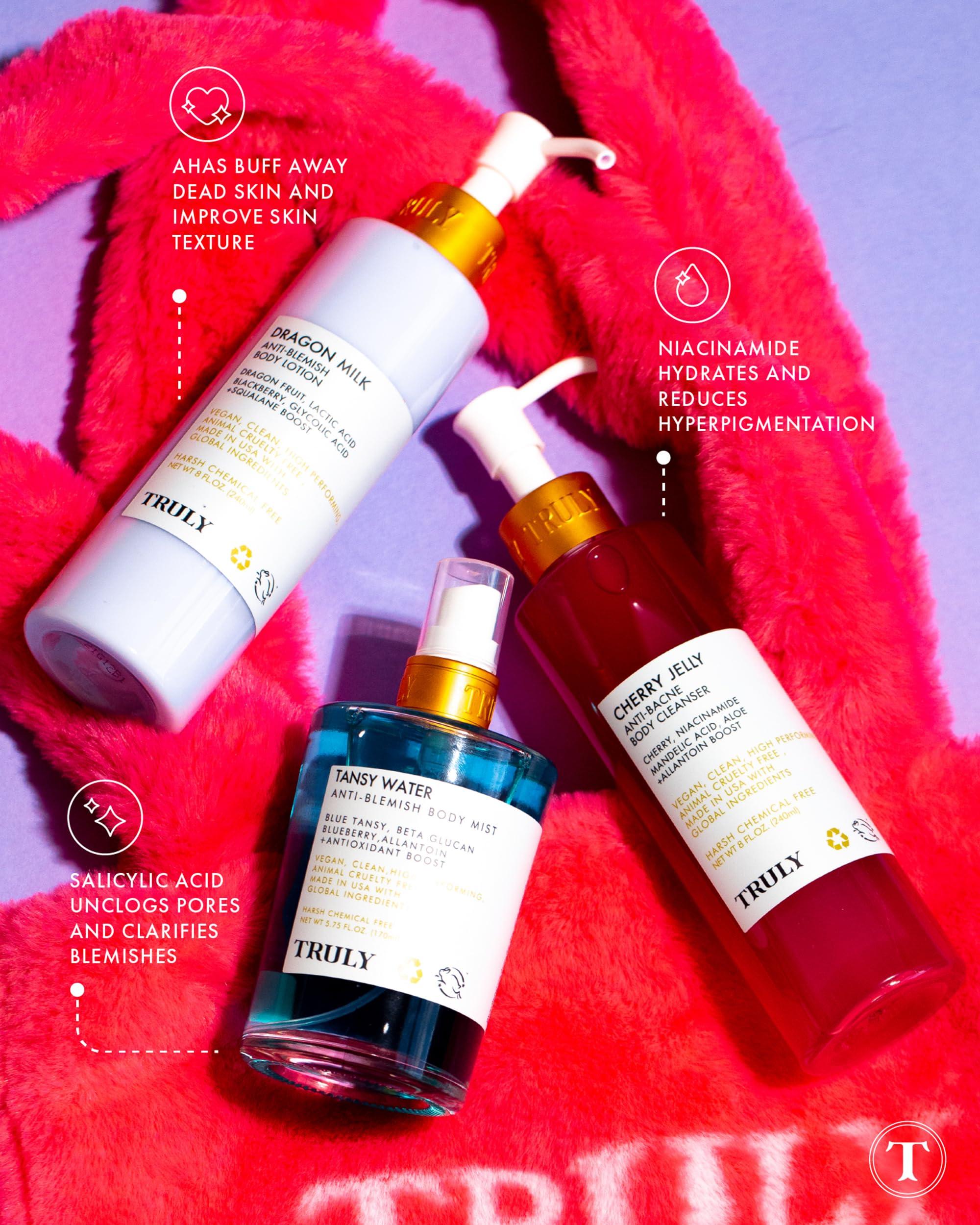 Truly Truly Beauty Cherry Jelly Body Acne Wash with Soothing Cherry Niacinamide, Hydrating Allantoin, & Mandelic Acid - Award Winning Back Acne Treatment Body Wash Cleanser & Dark Spot Remover