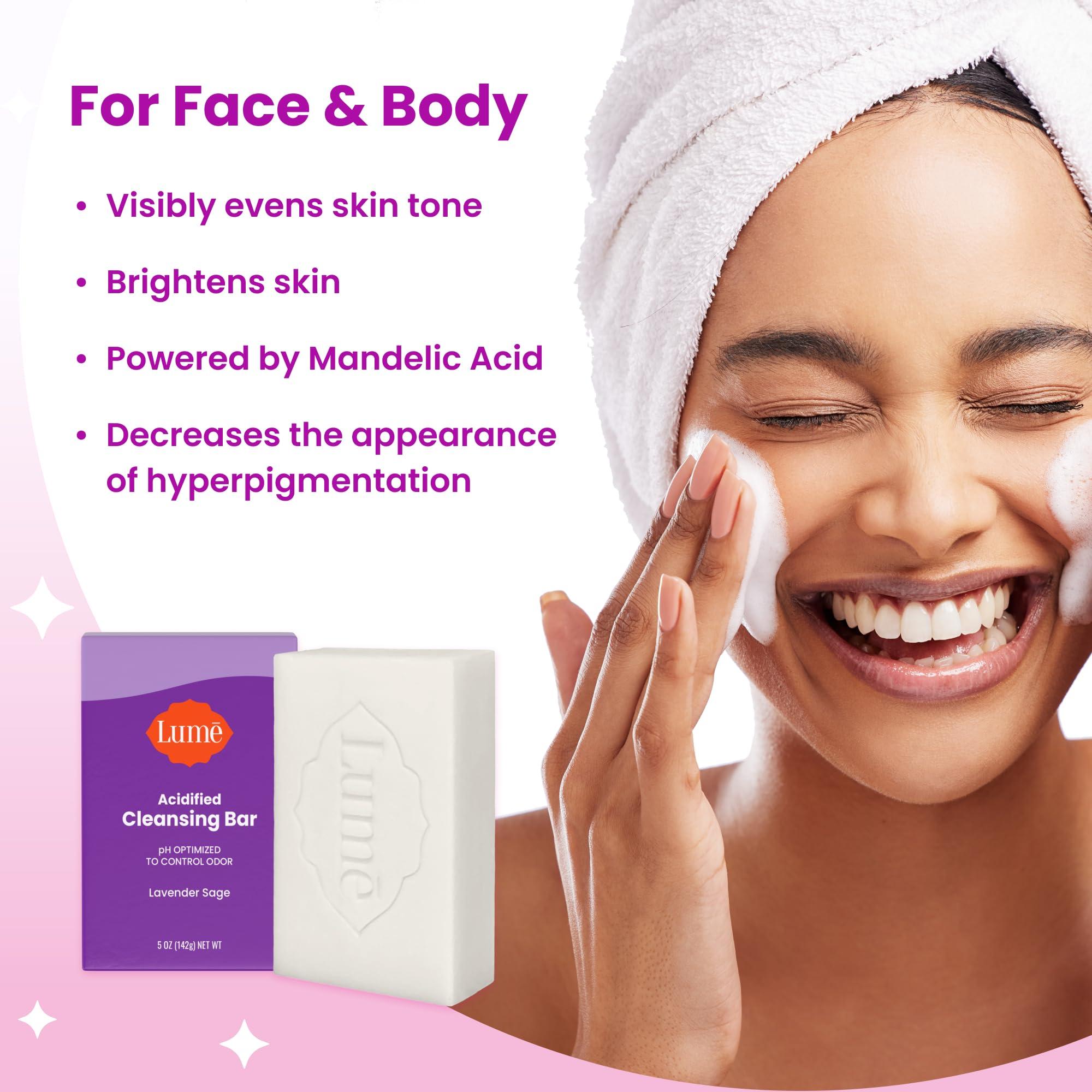 Lume Lume Acidified Body Cleansing Bar - 24 Hour Odor Control - Removes Odor Better than Soap - Moisturizing Formula - Formulated Without SLS and Parabens - OB/GYN Developed - 8.5 ounce (Lavender Sage)