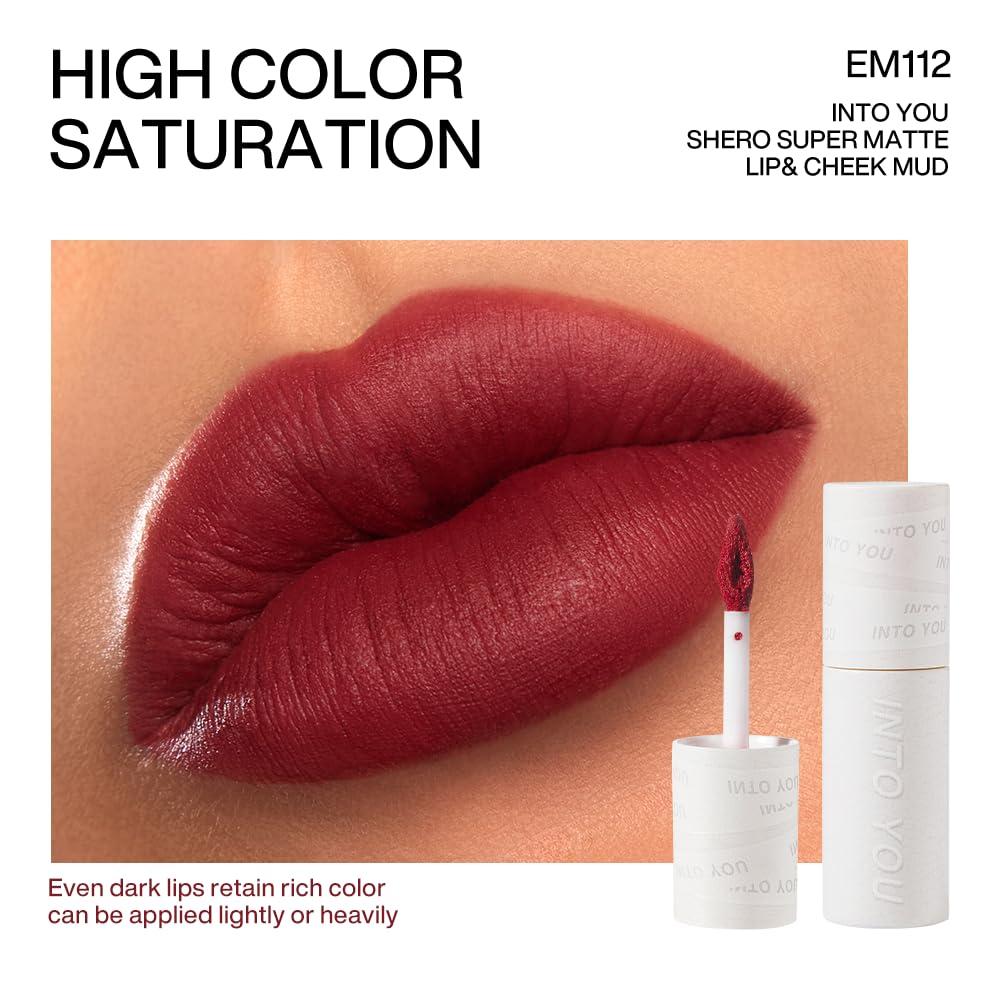 INTO YOU INTO YOU Matte Lipstick, Super Stay Lipstick for Women, Waterproof, Long Lasting Lipstick, High Impact Lipcolor with Lightweight Lip Mud Texture, Dual-use for Lips and Cheek, Red Lipstick (EM112)