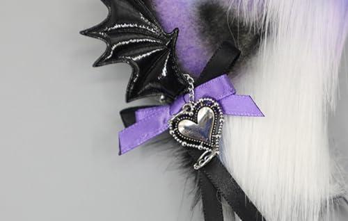TTYAO REII TTYAO REII Gothic Fox Ears Headband Faux Fur Wolf Cat Hairband Animal Ears Headwear Fluffy Headdress for Anime Cosplay (Black and Purple)