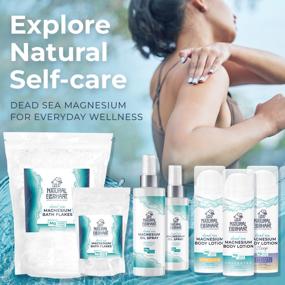 Natural Elephant Natural Elephant Dead Sea Magnesium Bath Flakes | 8 oz Travel Size (227g) | Pure Magnesium Chloride Soak for Body and Foot | Ideal for a Soothing Bath Experience | Alternative to Epsom Salt