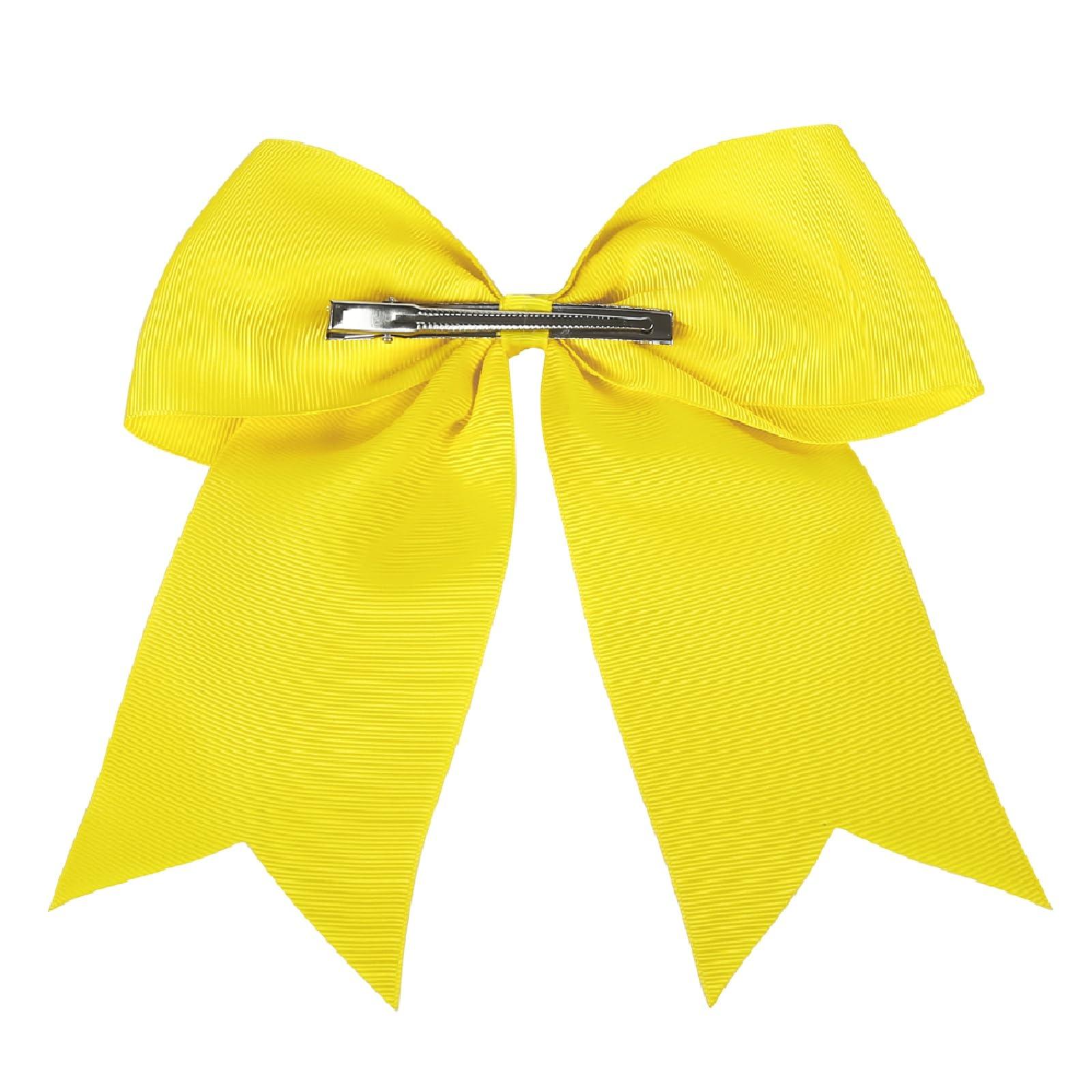 Tobeffect Jumbo Cheer Bows Yellow Hair Bow Clips 8 Inch Big Yellow Bows for Girls Hair Women Cheerleading Bows Softball Team Bows Cheerleader Hair Bows for Halloween Costumes Festivals Birthdays