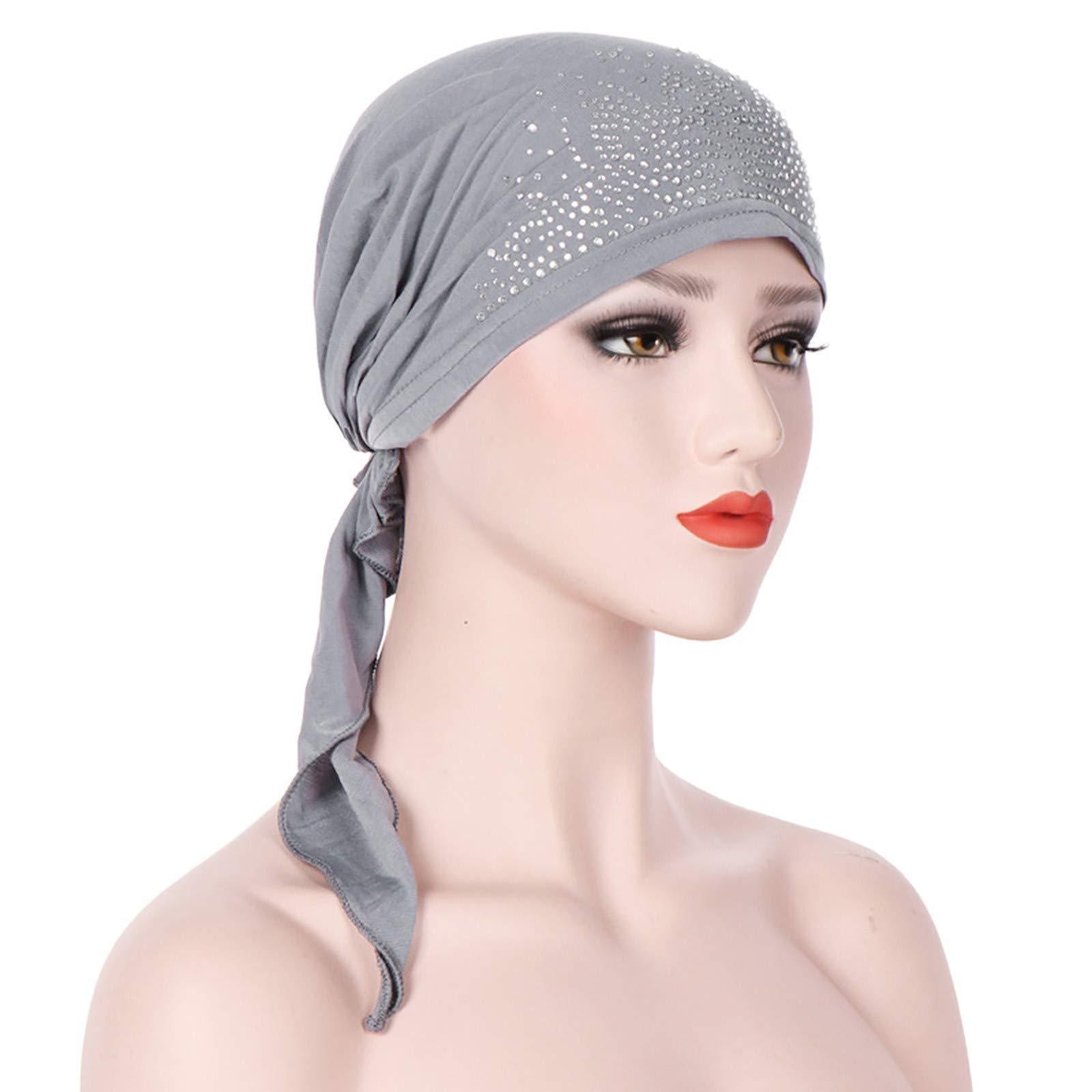 Generic Women\'s Cotton Lined Pretied Pre Tied Bandana Turban Head Scarf Chemo Beanie Headwraps Headwear Hair Loss Hair Bonnets (Grey, One Size)