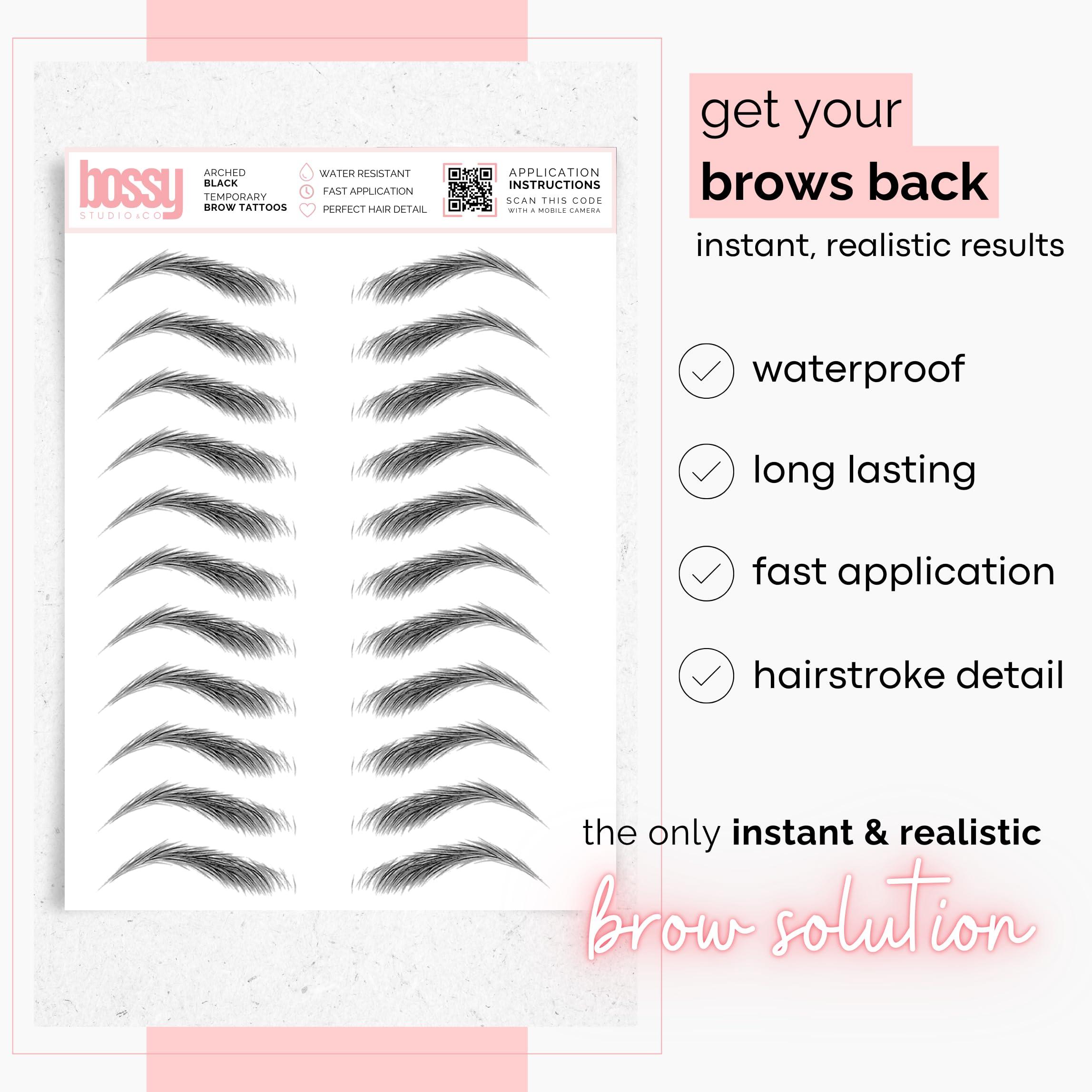 Brows by Bossy 5 Pack Temporary Eyebrow Tattoos Waterproof Eyebrow Stickers, False Tattoos Hair Like Peel Off Instant Transfer Brows For Women And Men | Natural Strokes, Shaping (curved, brown)