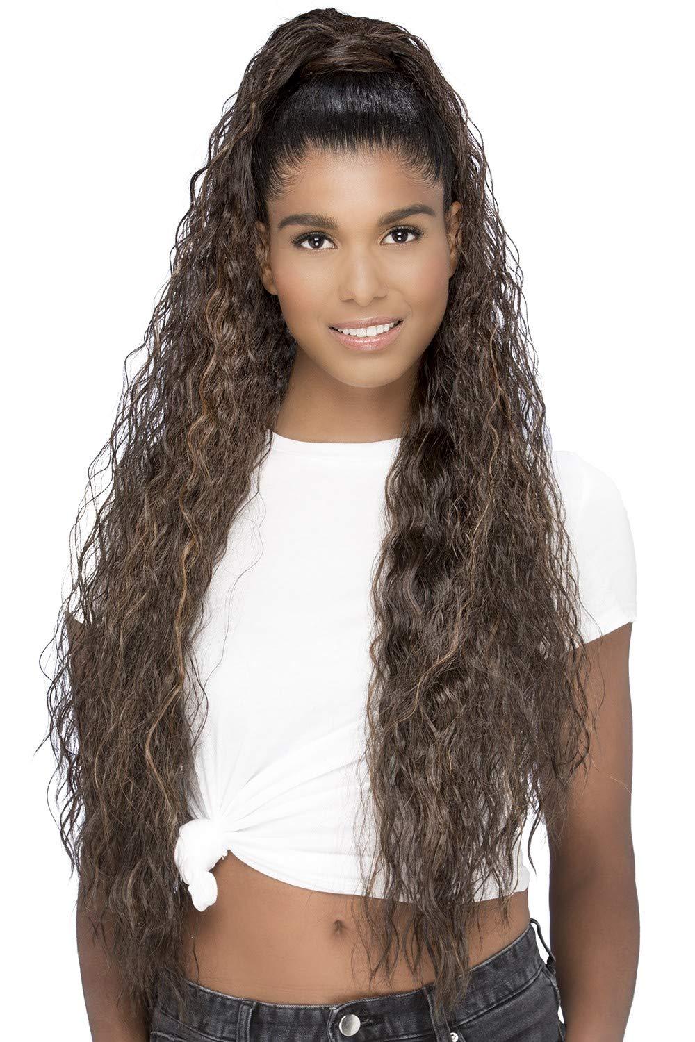 Vivica Olleh Pocket Bun Ponytail Color FS1B/30 - Vivica Fox Wigs 32" Long Beach Wave Heat Friendly Synthetic Extension Drawstring Combs Bundle MaxWigs Hairloss Booklet