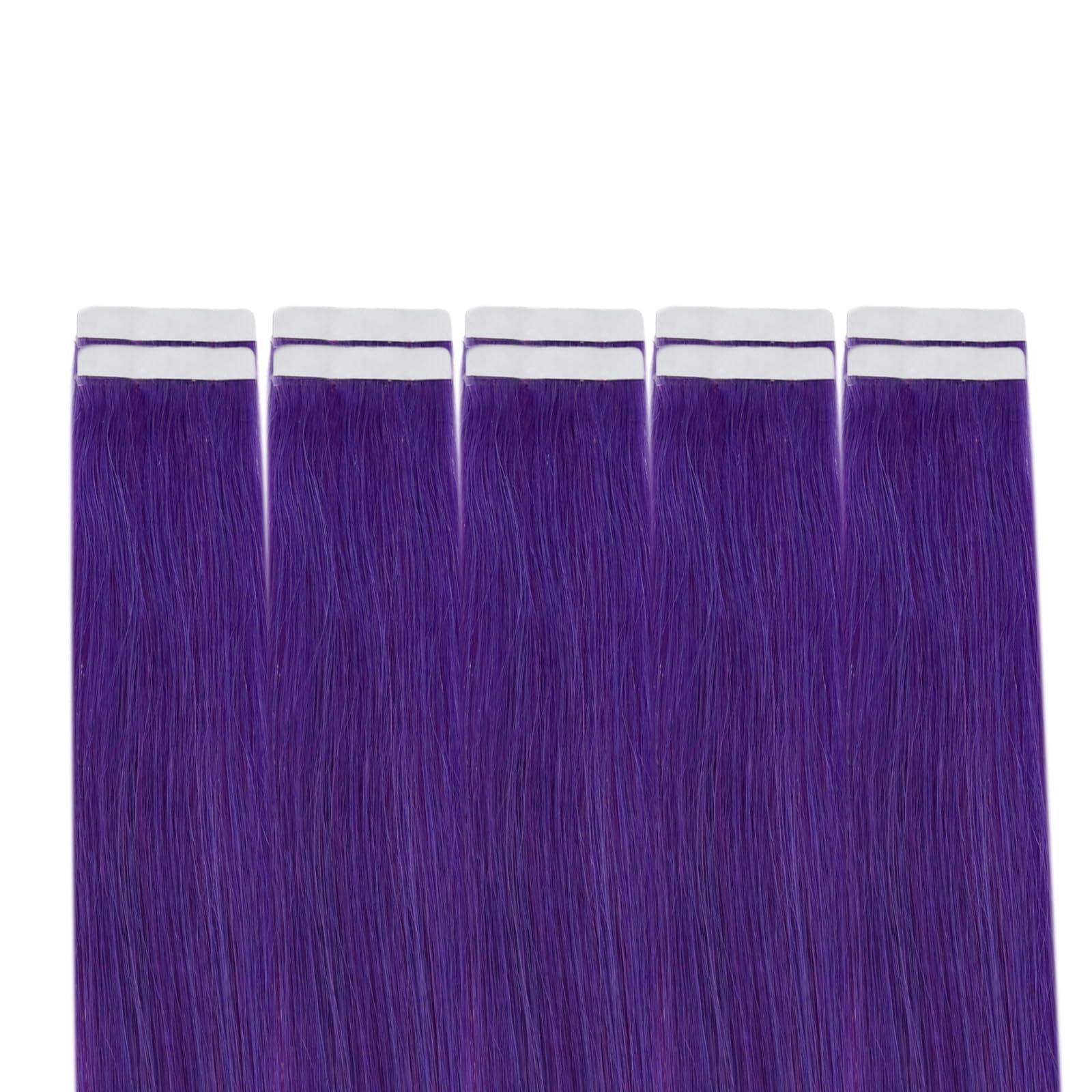 RUNATURE RUNATURE Bundles 22 Inch Purple Hair Extensions Real Human Hair Clip ins 25g 5pcs and Purple Tape in Hair Extensions 25g 10pcs