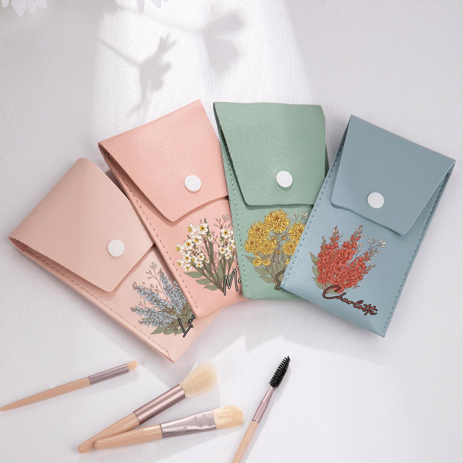 callie callie Personalized Makeup Brush Set, Custom Birth Flower Travel Cosmetic Makeup Brush Set with Bag Holder Case, Birthday Gift for Women (8 Brushes)