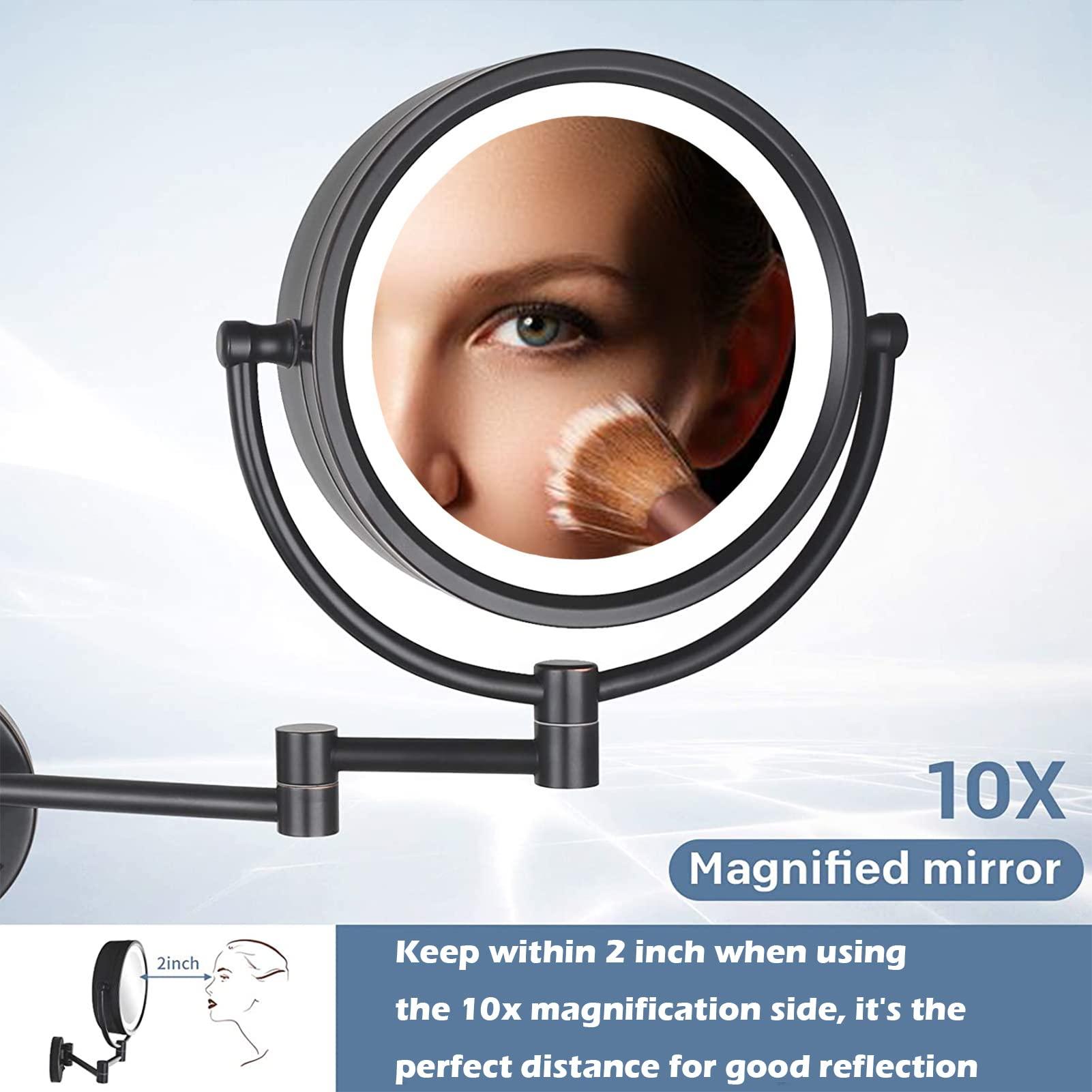 ZHANGY ZHANGY 8 Inch Wall Mounted Makeup Mirror with LED Lights, Plug 3X Magnifying Mirror, Wall 360°Rotatable Extendable Double-Sided, Bathroom and in Beauty and Personal Care, Silver White