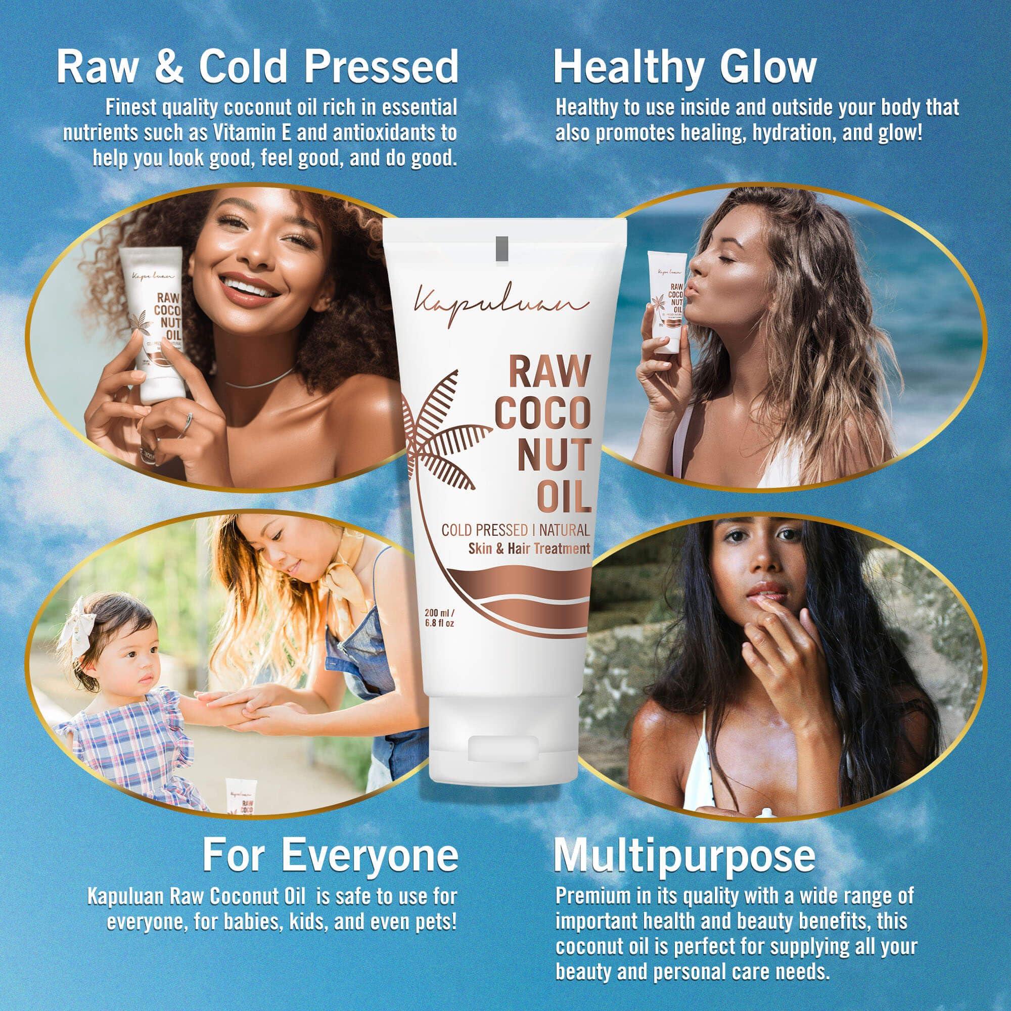 Kapuluan Raw Coconut Oil for Skin, Hair  Raw Extra Virgin Coconut Oil - Pure Unrefined Cold Pressed Oil with MCTs for Body Care, Hair Growth, Aceite de Coco Natural, Baby, Dogs, Pets 200ml