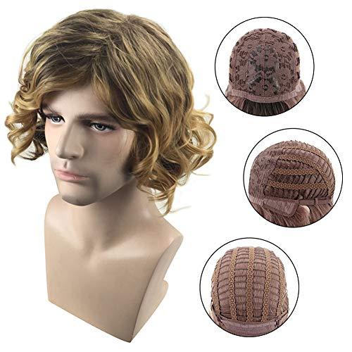 SYGJ SYGJ Mens Wig Blonde Bob Wig Bob Hair Wigs Halloween Wigs for Men Curly Wig Golden Cosplay Halloween Wig for Fancy Dress (Golden)