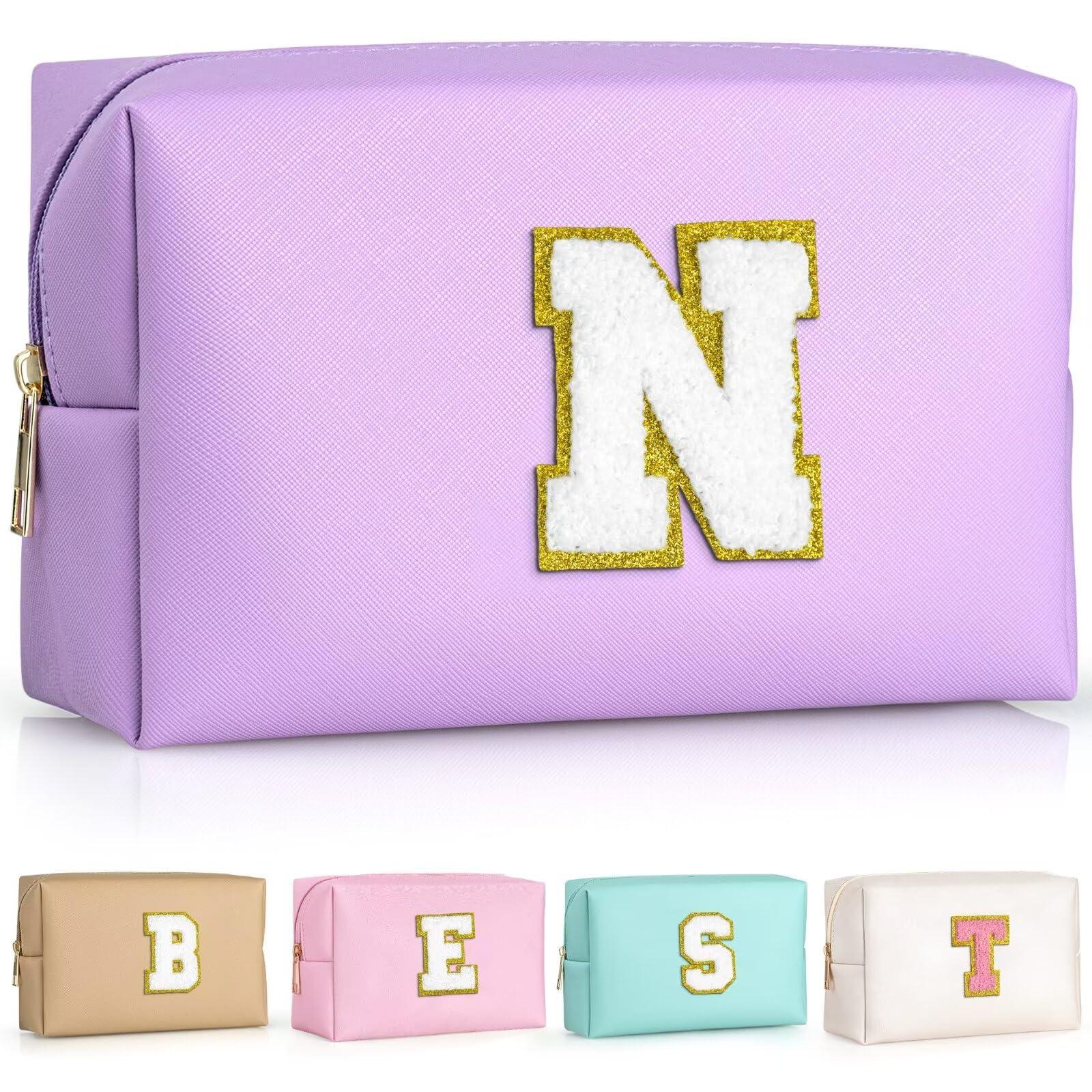 TOPEAST TOPEAST Preppy Stuff Cute Makeup Bag Small Cosmetic Bag Travel Toiletry Bag, Personalized Birthday Wedding Gifts for Mom Teacher Friends Bridesmaids, Preppy Travel Stuff for Girls (Purple N)