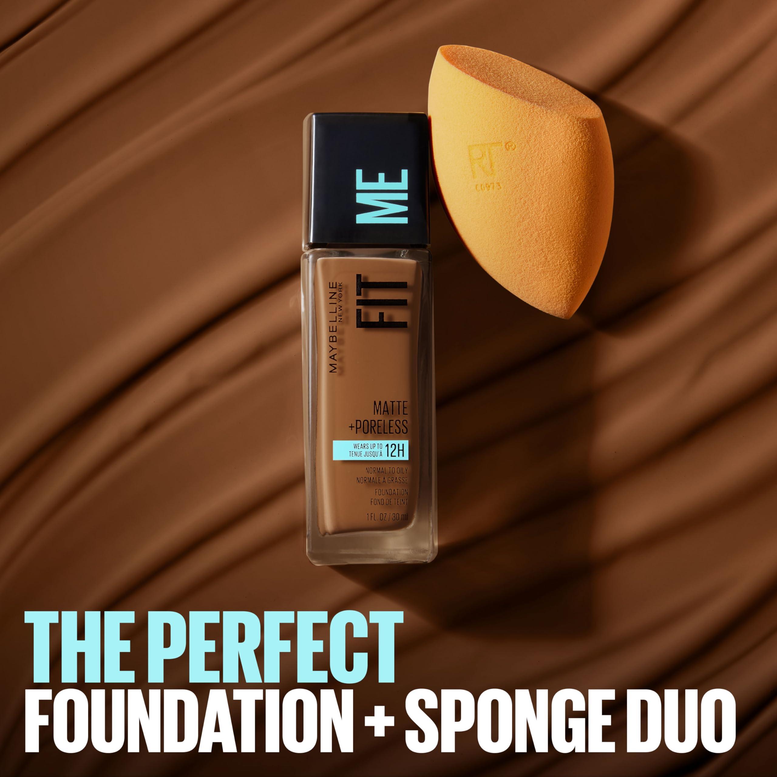 MAYBELLINE Maybelline Fit Me Matte + Poreless Liquid Foundation and Real Techniques Makeup Sponge Bundle, Includes 1 Foundation in Java and 2 Miracle Complexion Makeup Sponges