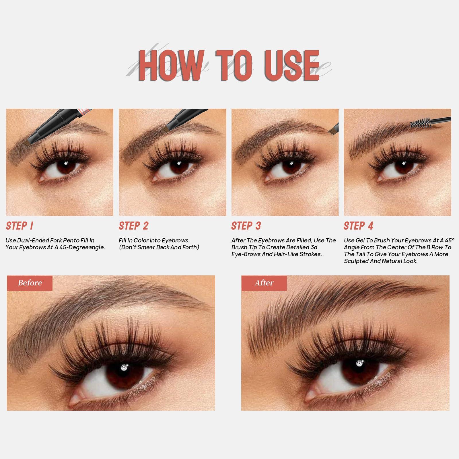 LuxeOne 2-in-1 Eyebrow Pencil with Gel, Dual-Ended 3D Microblading Magic Eyebrow Pen with 4 Tip & Eyebrow Brush, Waterproof Eyebrow Pencil Makeup Long-Lasting Eyebrow Pen for Women (03#Grey)