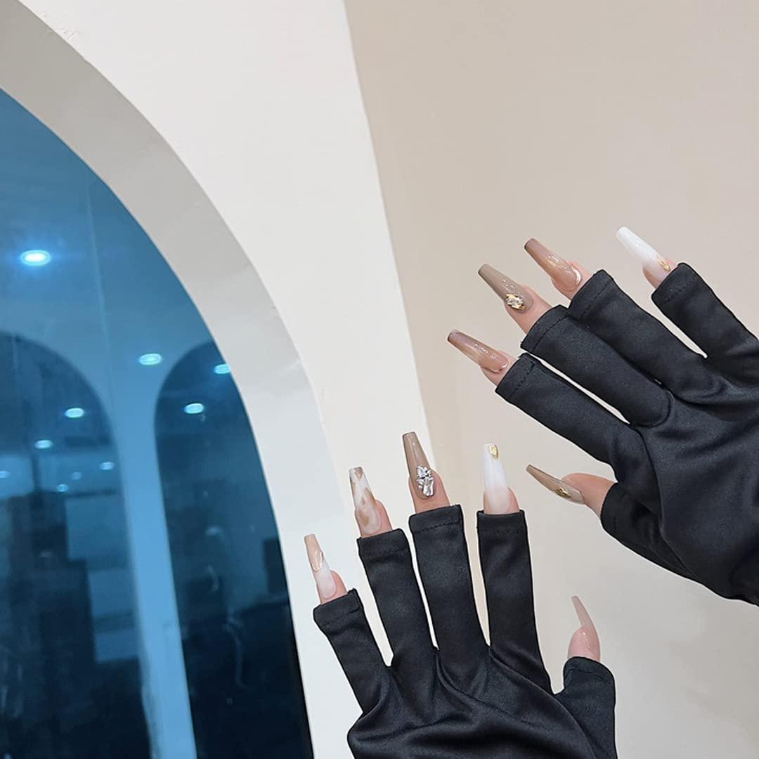 Tsangbaby Gel Manicure Gloves Black Tape Set Anti UV Fingerless Gloves Gel Nail Gloves Sun Protection Shield Gloves for LED Nail Lamp
