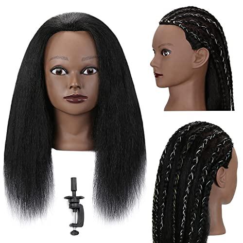 SOPHIRE SOPHIRE 16" 100% Real Hair Mannequin Head with stand, Hairdresser Cosmetology Mannequin Manikin Training Practice Doll Head for Braiding Hairstyling - Black