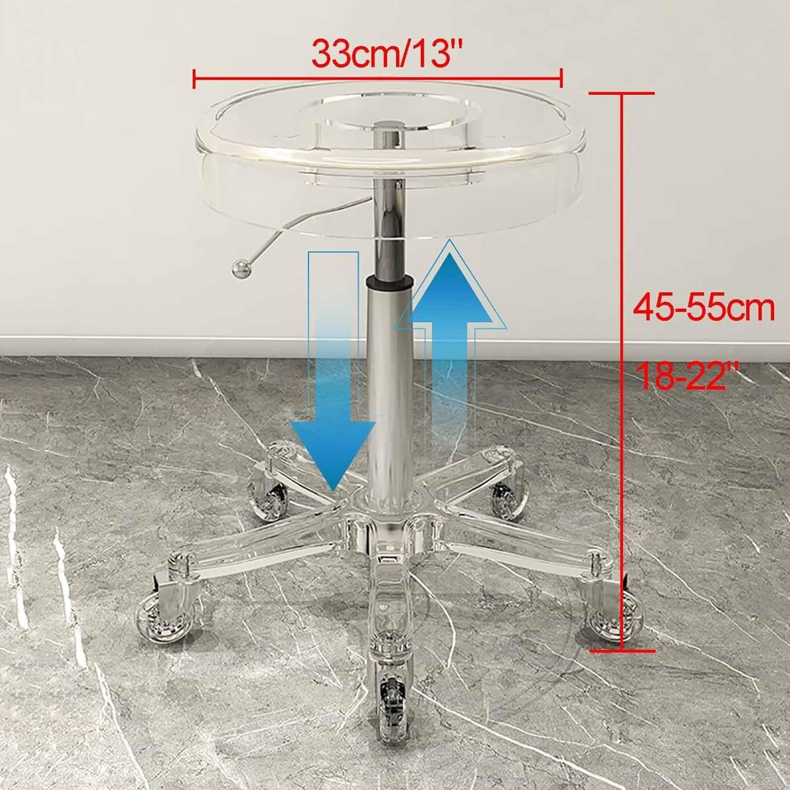 LOVEHOUGE N/A Adjustable Height Acrylic Rolling Salon Stool, 360Rolling with Wheels Salon Stool, for Work Office Massage Stools Task Chair,A,45~55cm
